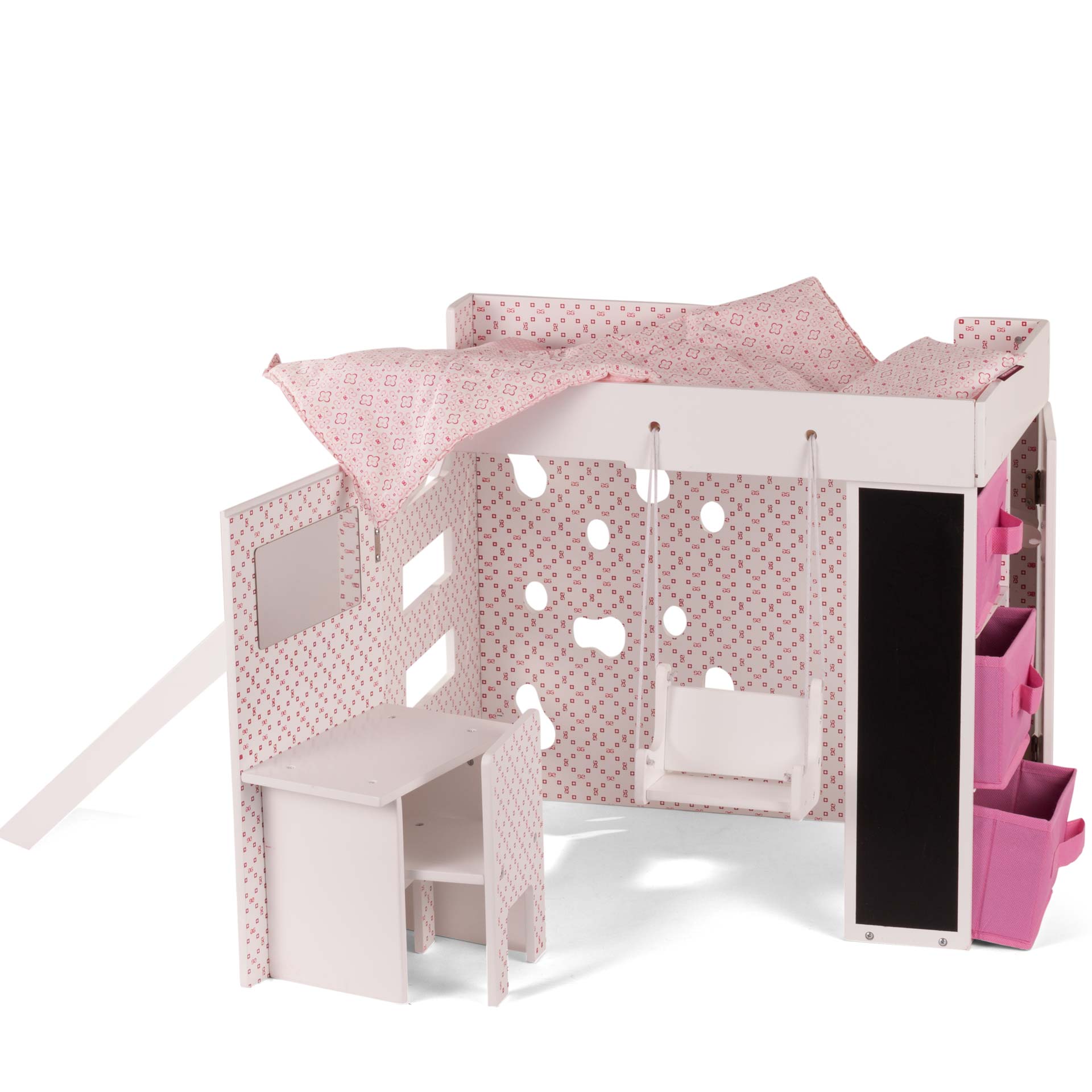 loftbett-fred-bett-zubehoer-goetz-mit-schrankkombination-leiter-boxen-stuhl-kleiderbügel-bettwaesche-schaukel-puppenmoebel-frisiertisch