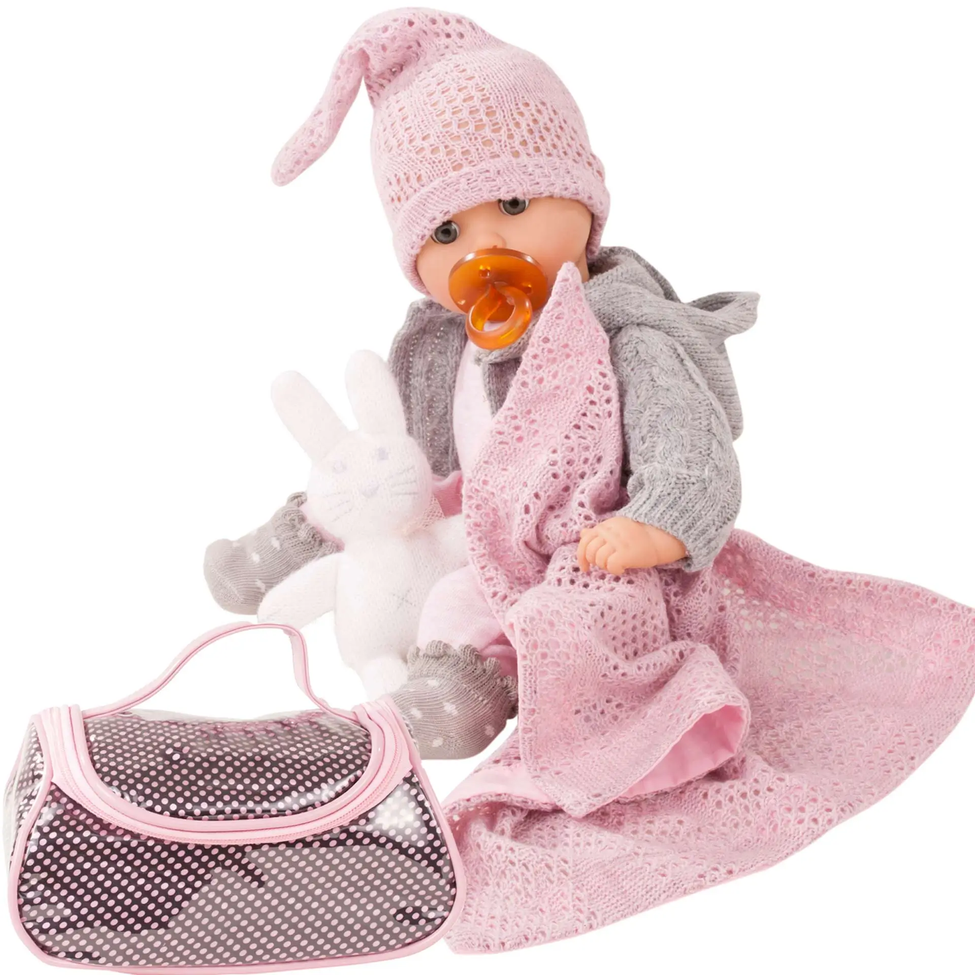 3402832-grosses-babyset-cosy-rabbit-bekleidung-goetz grosses-babyset-cosy-rabbit-strickjacke-strampler-muetze-kuscheltuch-schnuller-tasche-struempfe-hase-windel-goetz