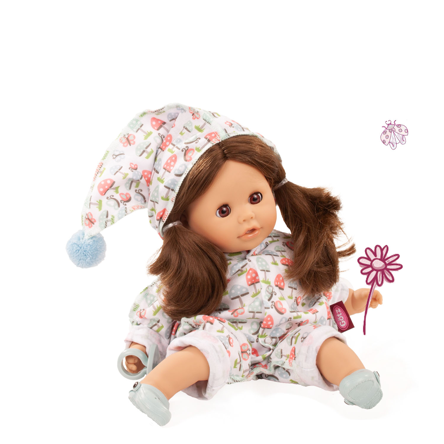cosy-aquini-glueckspilz-babypuppe-sommeranzug-zipfelmuetze-sandalen-braunhaarig-pilzprint-goetz