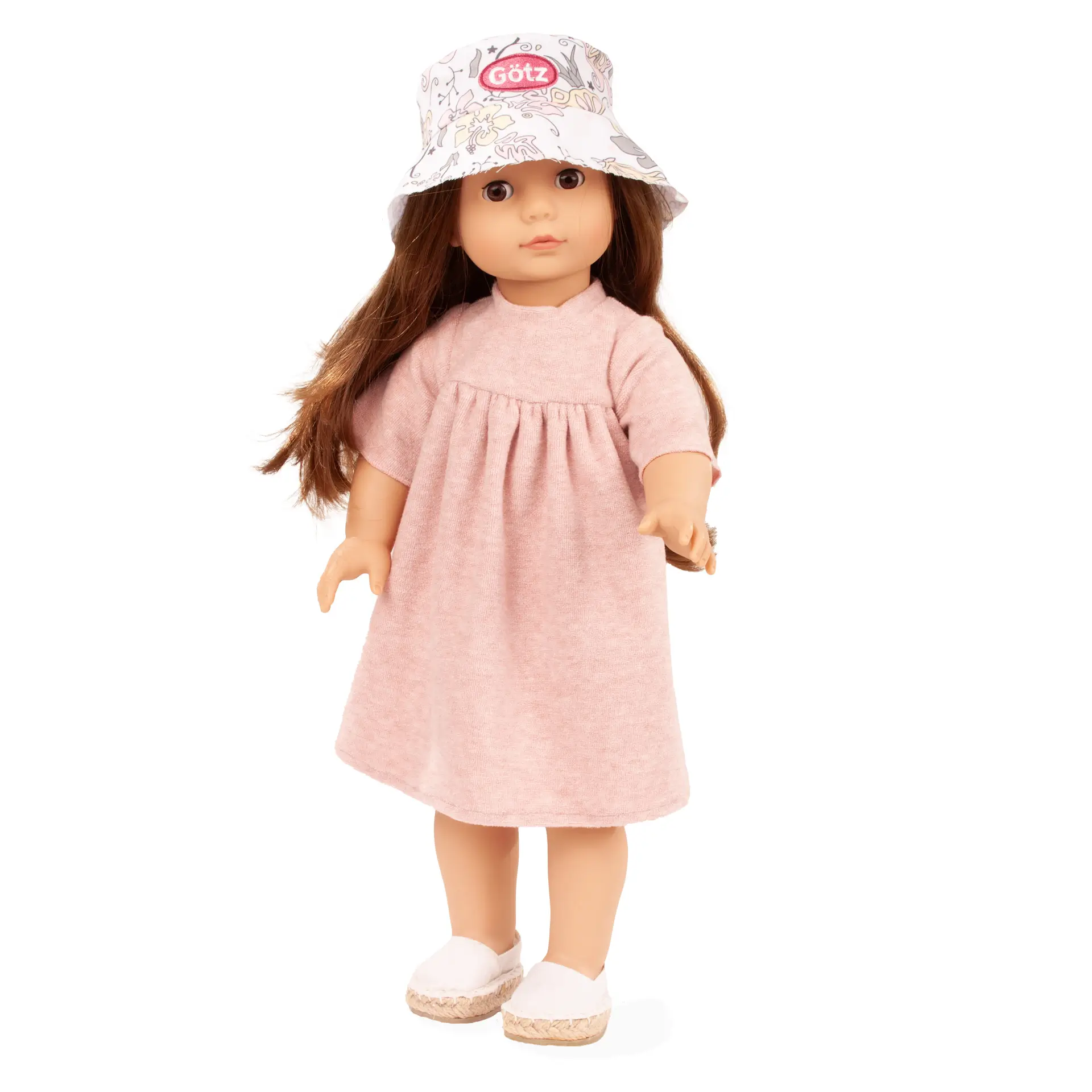 2590336-precious-day-girl-elisabeth-schmetterling-stehpuppe-goetz precious-day-girl-elisabeth-schmetterling-stehpuppe-goetz-frotteekleid-hut-sommerkleid-espandrilles-langhaarig-braunhaarig-schlafaugen-braune-augen