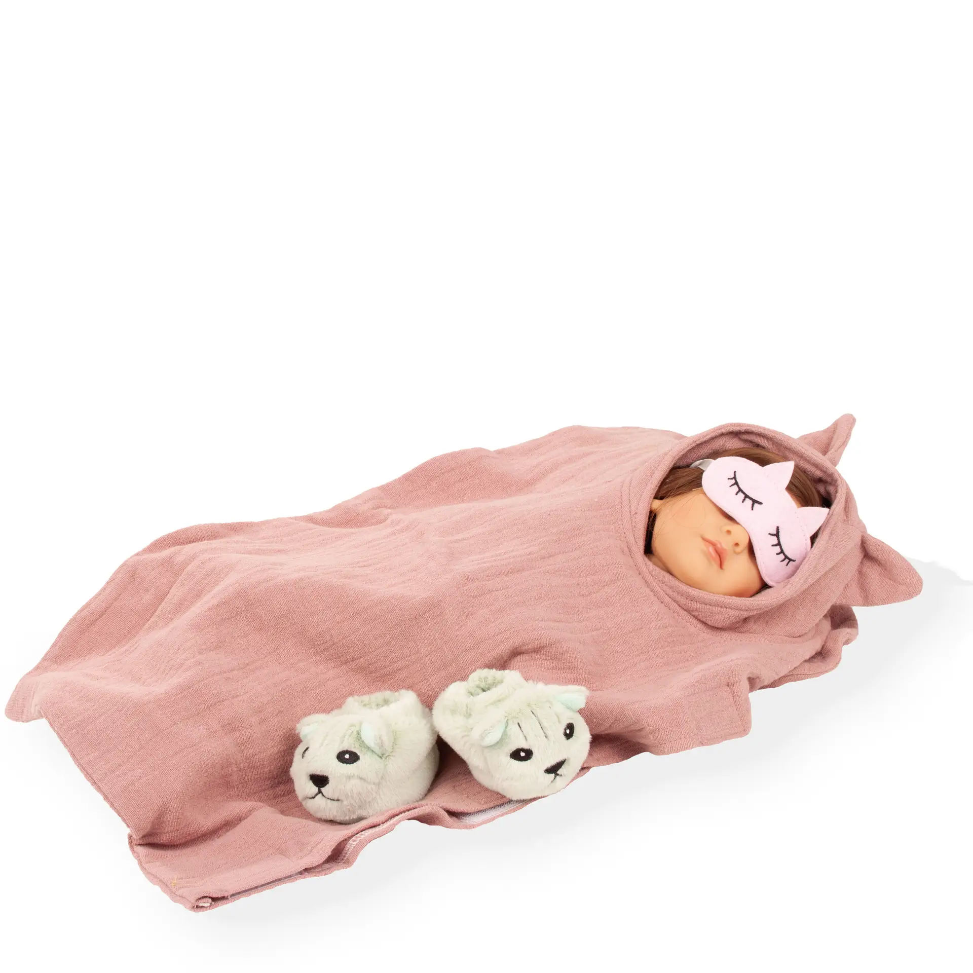 2511042 Little Kidz PJ Party Multigelenkstehpuppe Goetz Stehpuppe Gr. 36 cm mit gestreiftem Overall Hausschuhen für Puppe und Kind im edlen Geschenkkarton Geschenkset