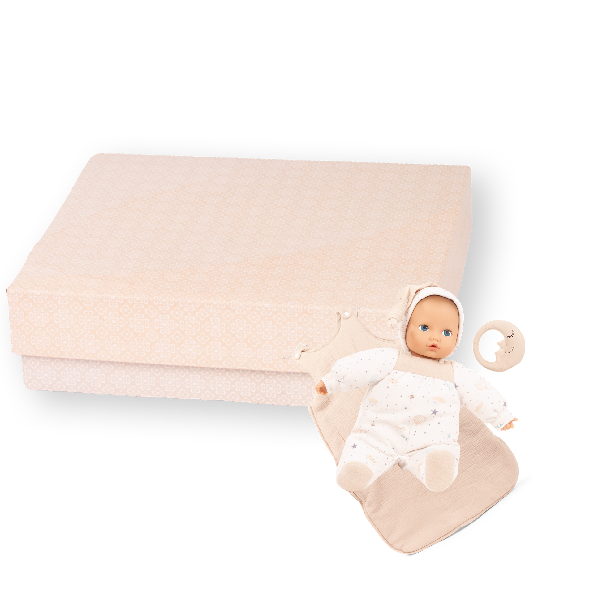 2491526 Baby Pure Sleep Well Babypuppe Geschenkset Goetz Babypuppe Gr. 33 cm für die Kleinsten, leicht und weich mit Schlafsack und Beissring fürs Kind in Geschenkbox