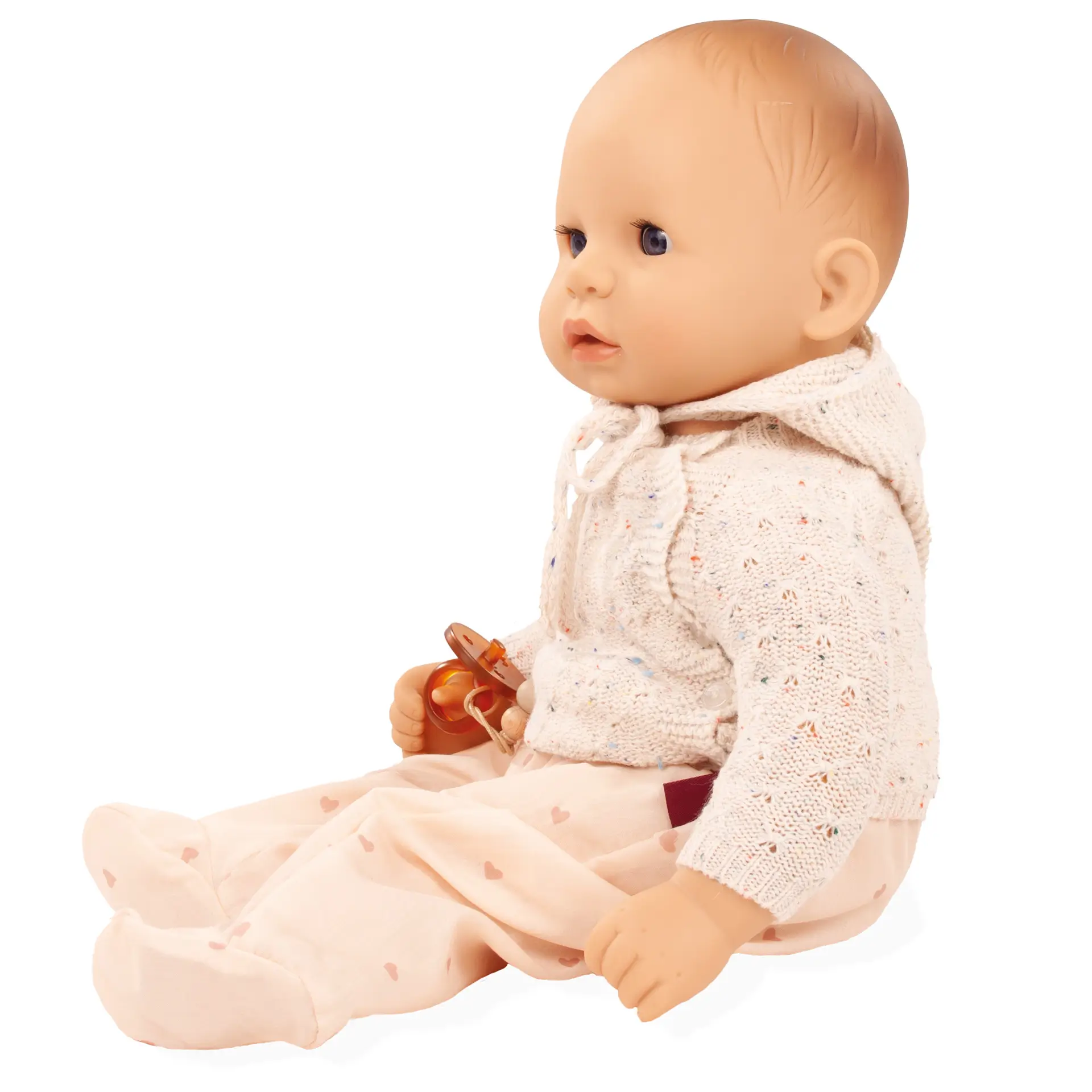 2561055-cookie-alles-strick-babypuppe-goetz cookie-alles-strick-babypuppe-goetz-strickpullover-anzug-schnuller-schnullerkette-schlafaugen-windel-ohne-haare-blaue-augen