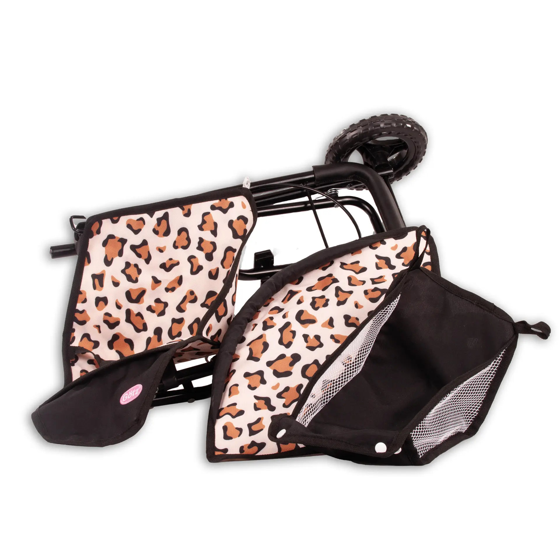 Dreirad Puppenbuggy Klein Tiger Einzelteile waschbar in schwarz-beige mit Tigermuster mti Einkaufsnetz und Sonnenverdeck fuer die Kleinsten von Goetz