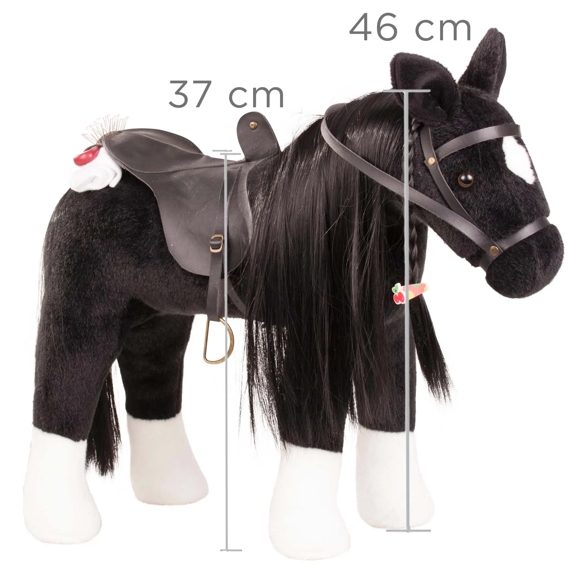 3402783-kaemmpferd-rappe-max-pferd-goetz kaemmpferd-rappe-max-plueschpferd-schwarz-sattel-zaumzeug-buerste-picknickdecke-haarspange-frisierbar-goetz