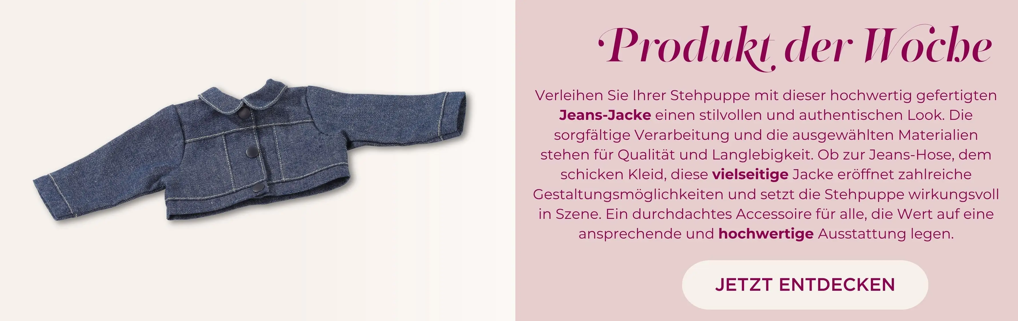Jeans-Jacke in Babypuppengröße 30-33 cmd und für Stehpuppen Gr. 45-50 cm von Goetz