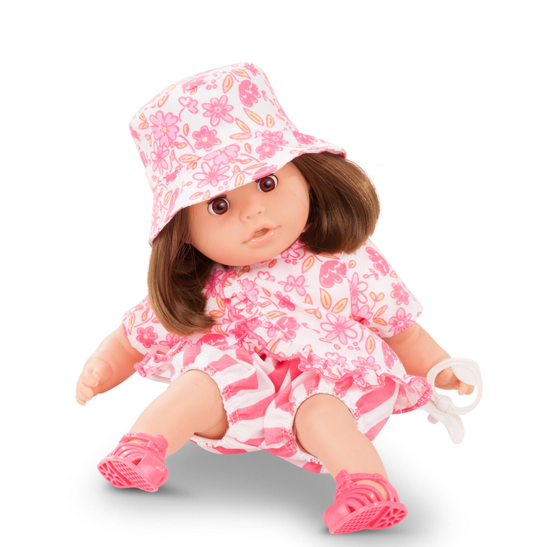 2116066-cosy-aquini-stripe-vibes-babypuppe-goetz cosy-aquini-stripe-vibes-babypuppe-badepuppe-sommer-zweiteiler-sandalen-hut-schnuller-rosa-weiß-goetz