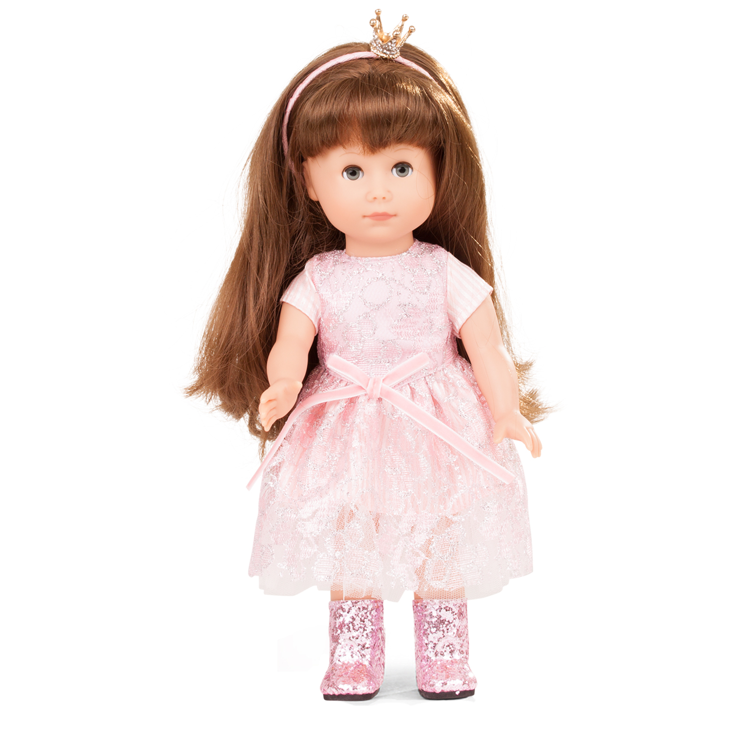1713029-prinzessin-chloe-stehpuppe-goetz just-like-me-prinzessin-chloe-stehpuppe-schlafaugen-langes-haar-braune-augen-glitzerstiefel-prinzessinenkleid-goetz