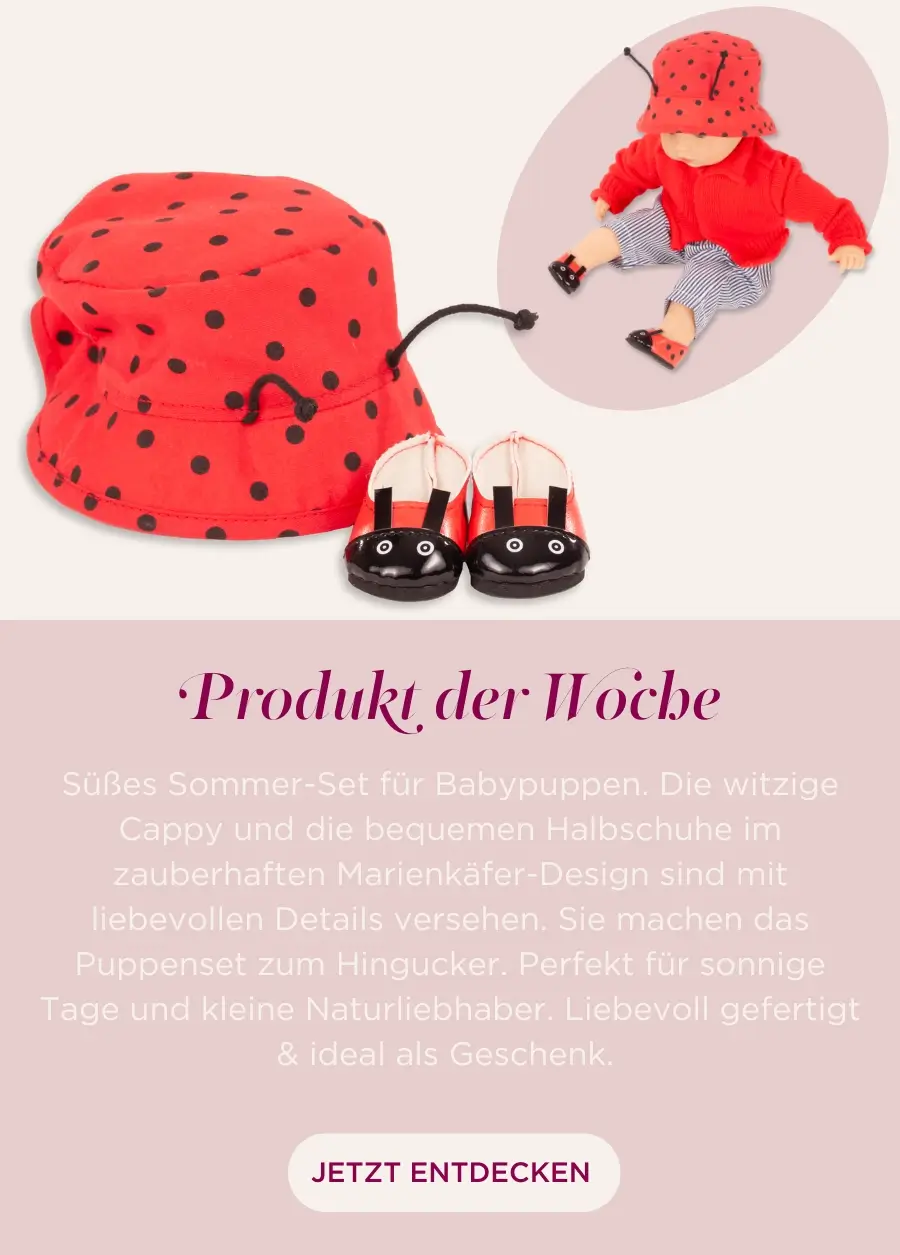 Set aus Hut und Schuhen in Gr. 30-33 cm mit Marienkaefermotiven, in rot-schwarz von Goetz