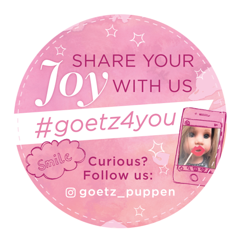 Runder Sticker mit Hashtag goetz4your und Schriftzug share your joy with us