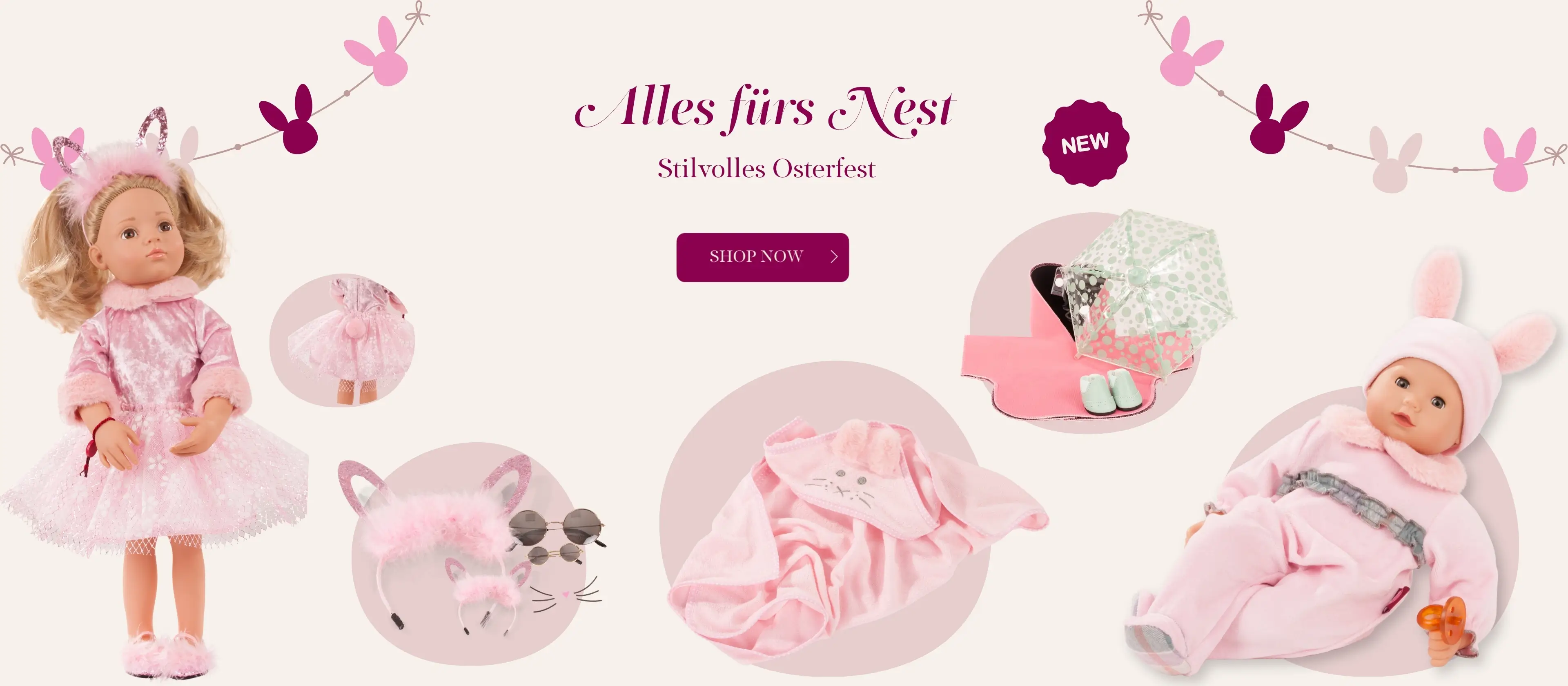 Ostergeschenke mit Glitzer und Osterhasenohren fuer Stehpuppen und Babypuppen von Goetz