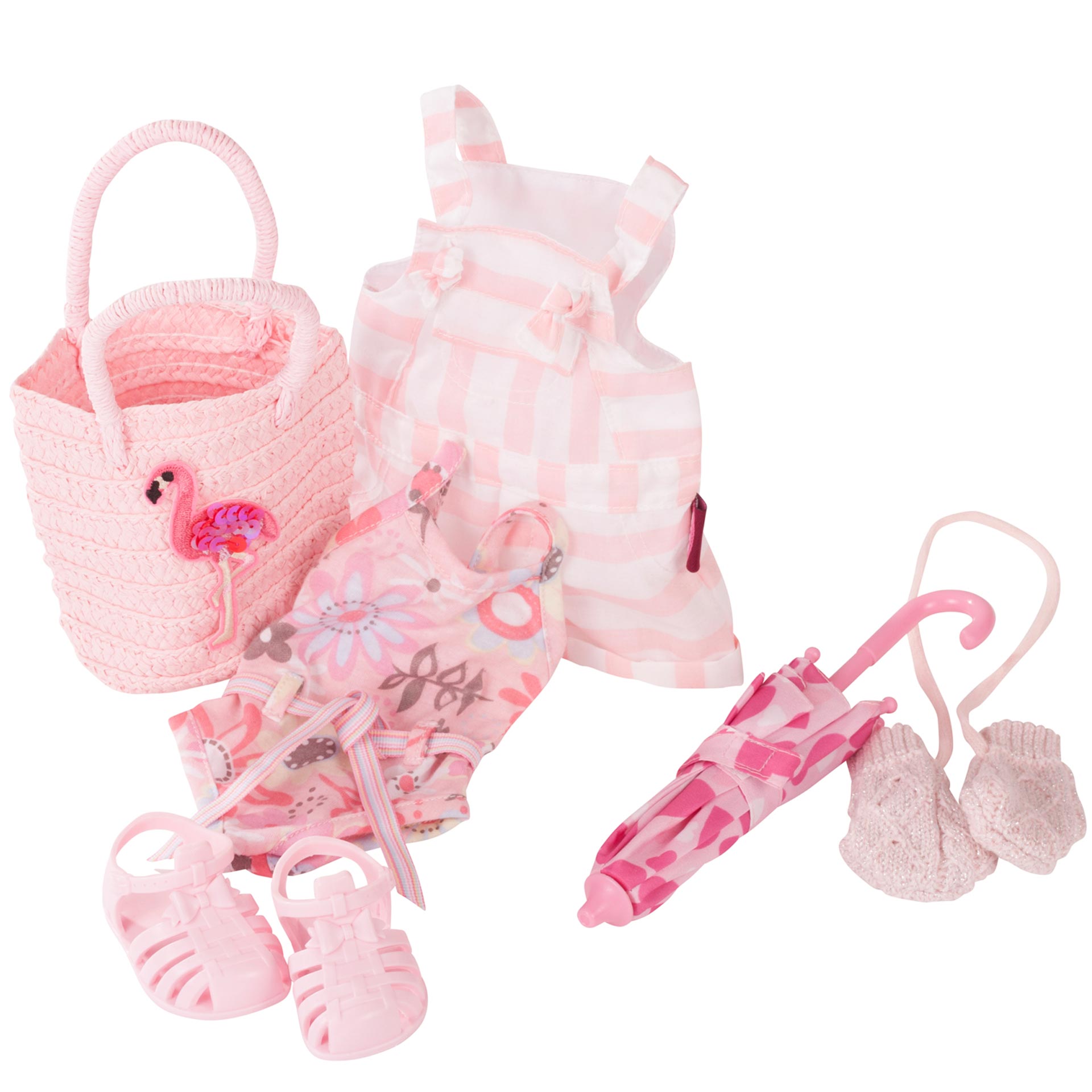 1959093-hannah-all-year-around-stehpuppe-goetz 1959093-hannah-all-year-around-zubehoer-sandalen-regenschirm-handschue-badeanzug-tasche-goetz