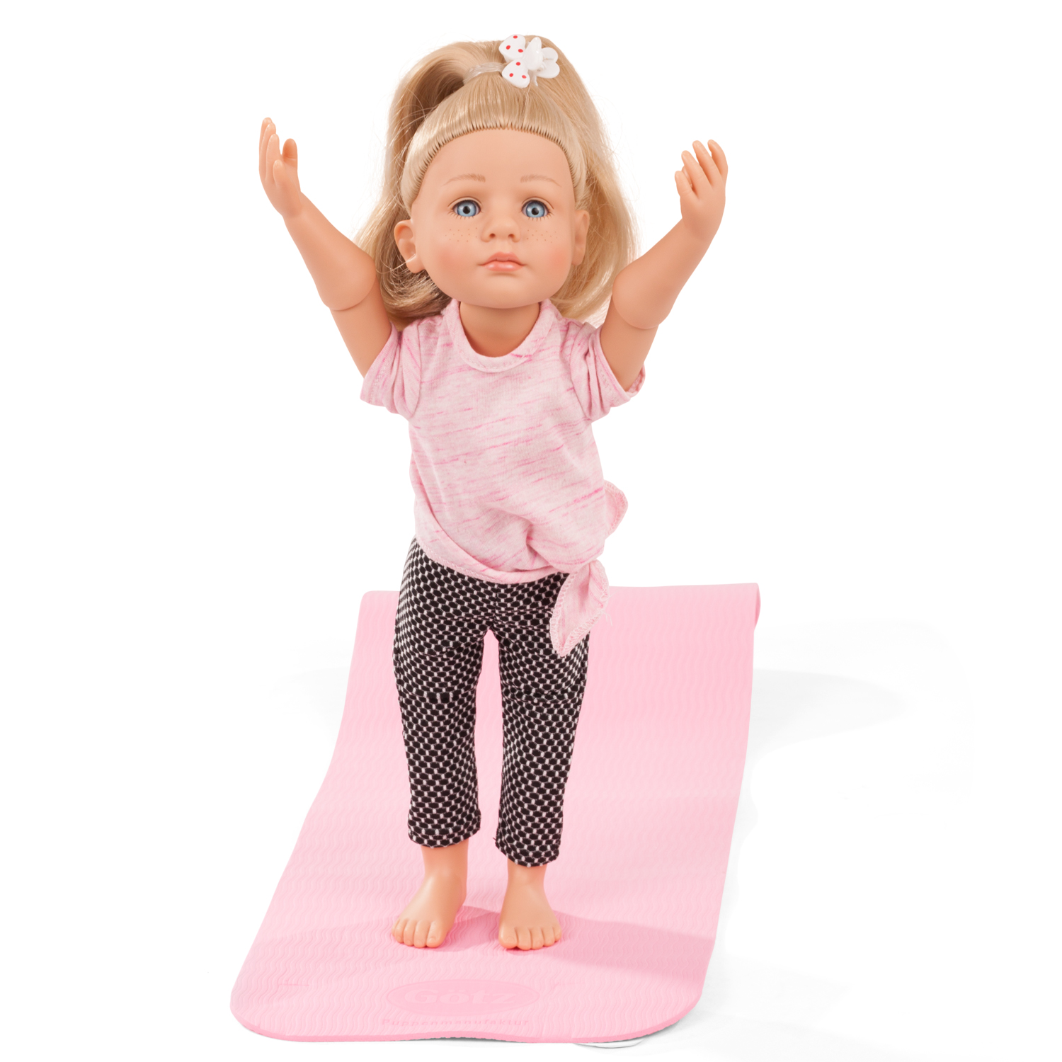 2111022-lotta-yoga-multigelenkstehpuppe-goetz lotta-yoga-multigelenkstehpuppe-goetz-yogamatte-leggins-shirt-blonde-haare