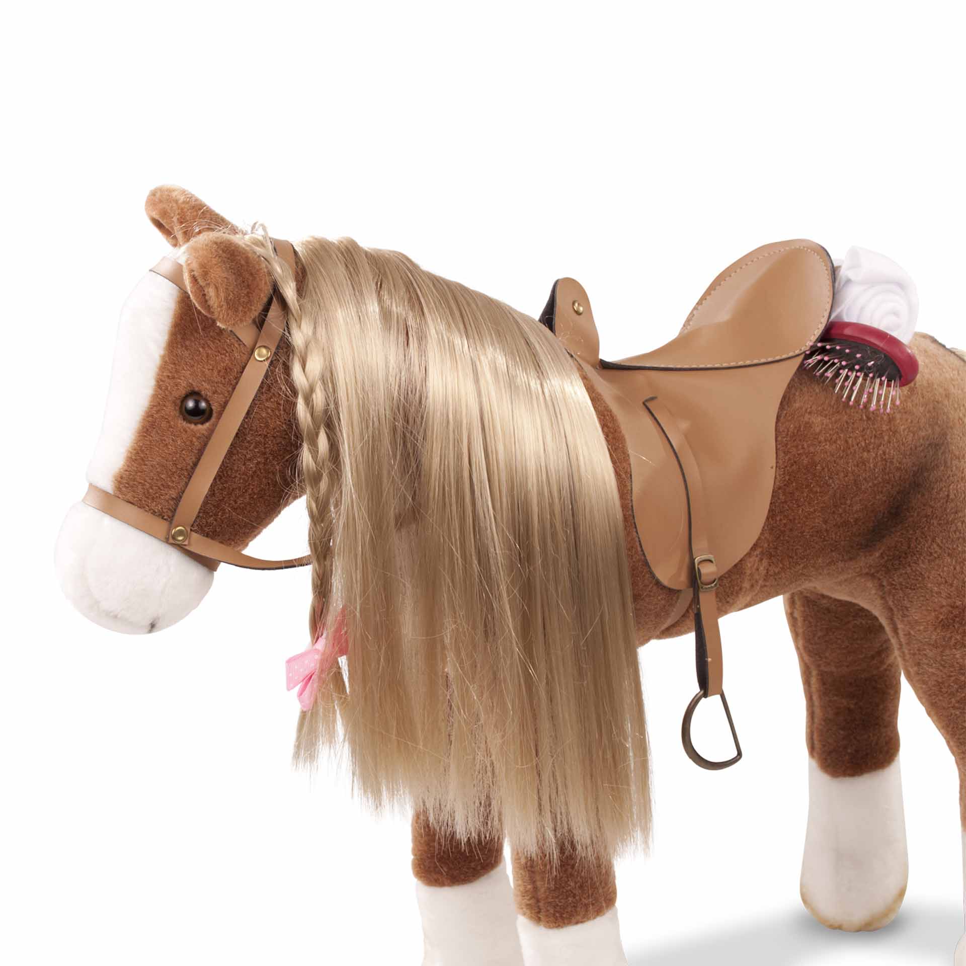 3402375-kaemmpferd-brown-beauty-goetz-haar kaemmpferd-pferd-sattel-zaumzeug-buerste-lockenwickler-frisieren-reiten-goetz