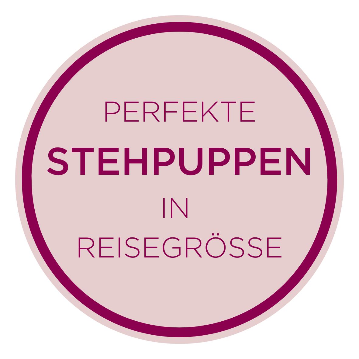 Perfekte Stehpuppen in Reisegroesse Rundes Logo mit der Aufschrift perfekte Stehpuppen in Reisegroesse auf rosa Hintergrund