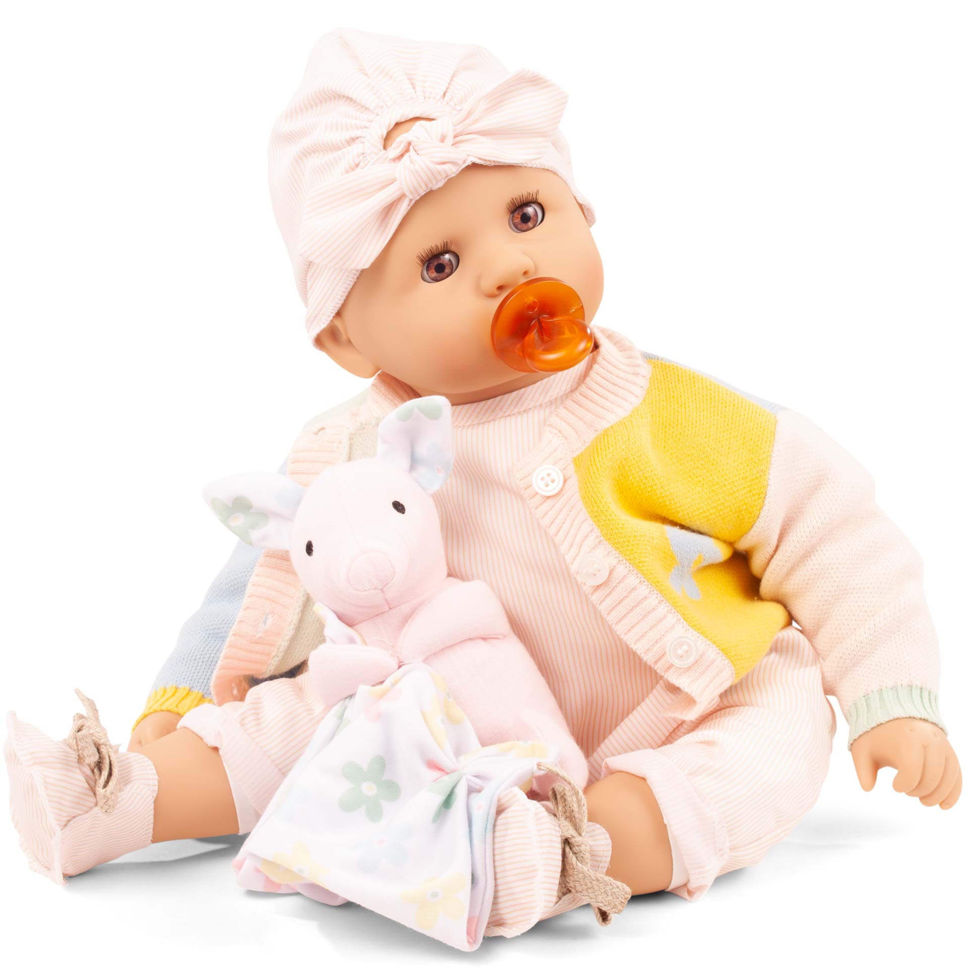 2461054-cookie-farbspiel-babypuppe-goetz cookie-farbspiel-babypuppe-goetz-muetze-kuscheltier-strickjacke-stoffschuhe-anzug-schlafaugen-schnuller