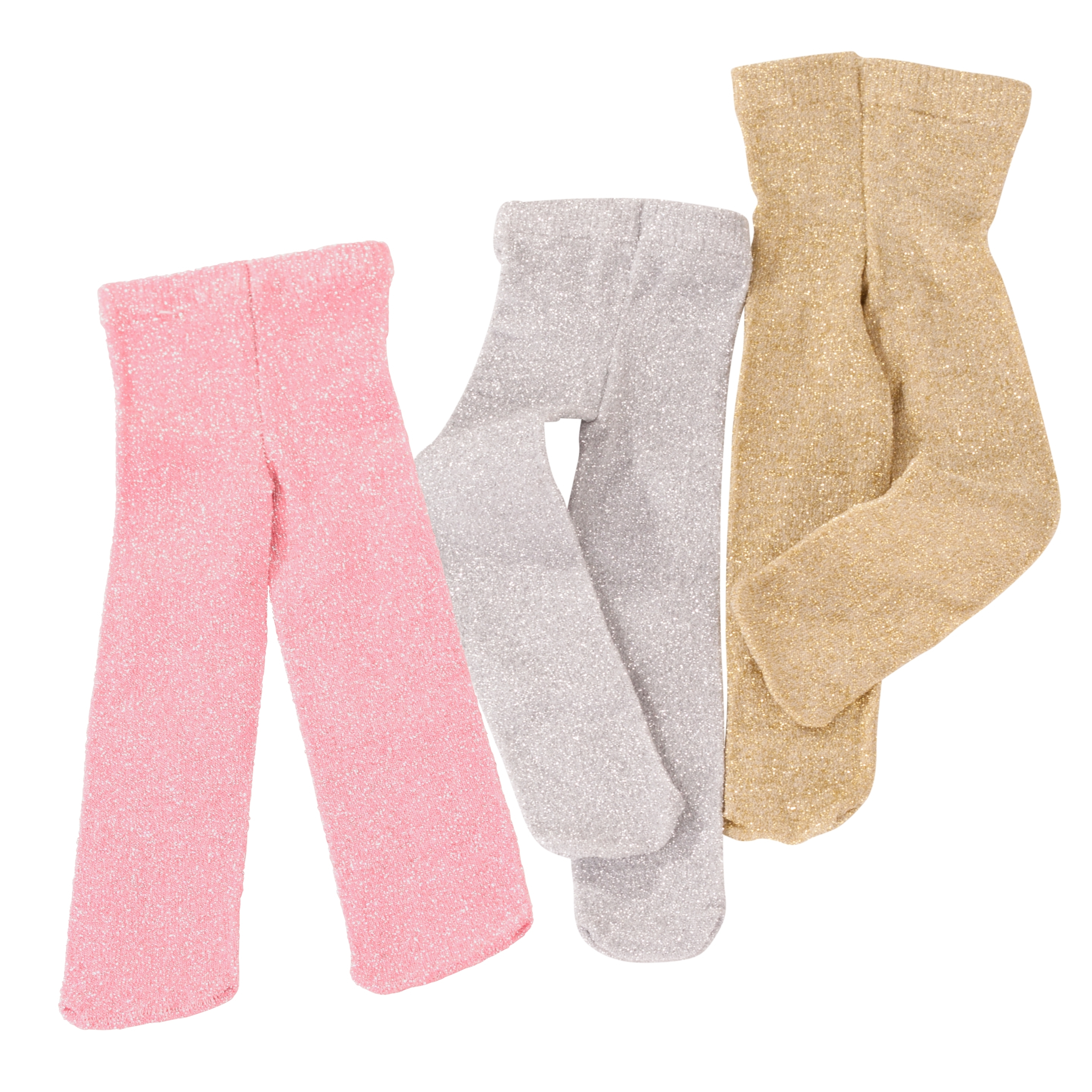 Strumpfhosenset in Goldglitzer, Silberglitzer und Rosaglitzer für Stehpuppen und Babypuppen von Goetz