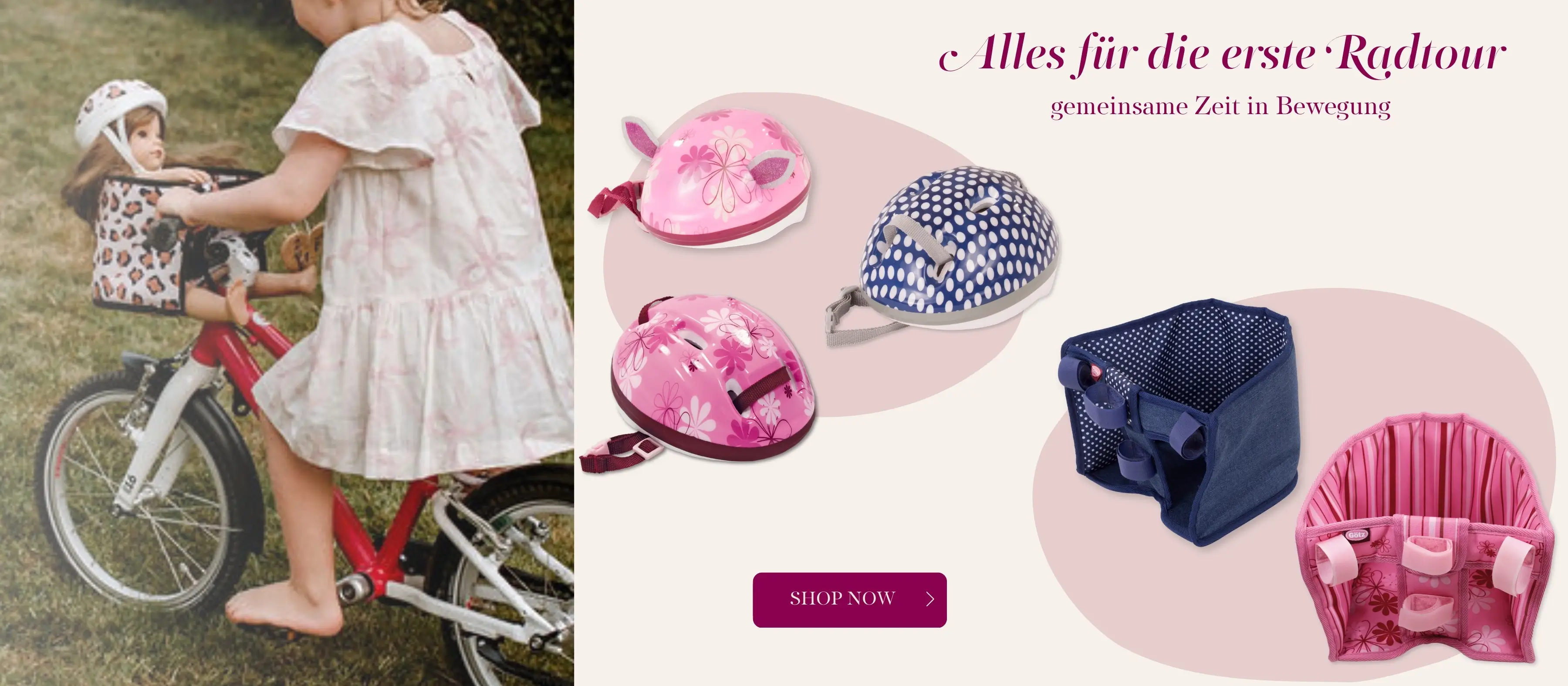 Radhelme für Baby- und Stehpuppen und Radsitze in verschiedenen Designs von Goetz