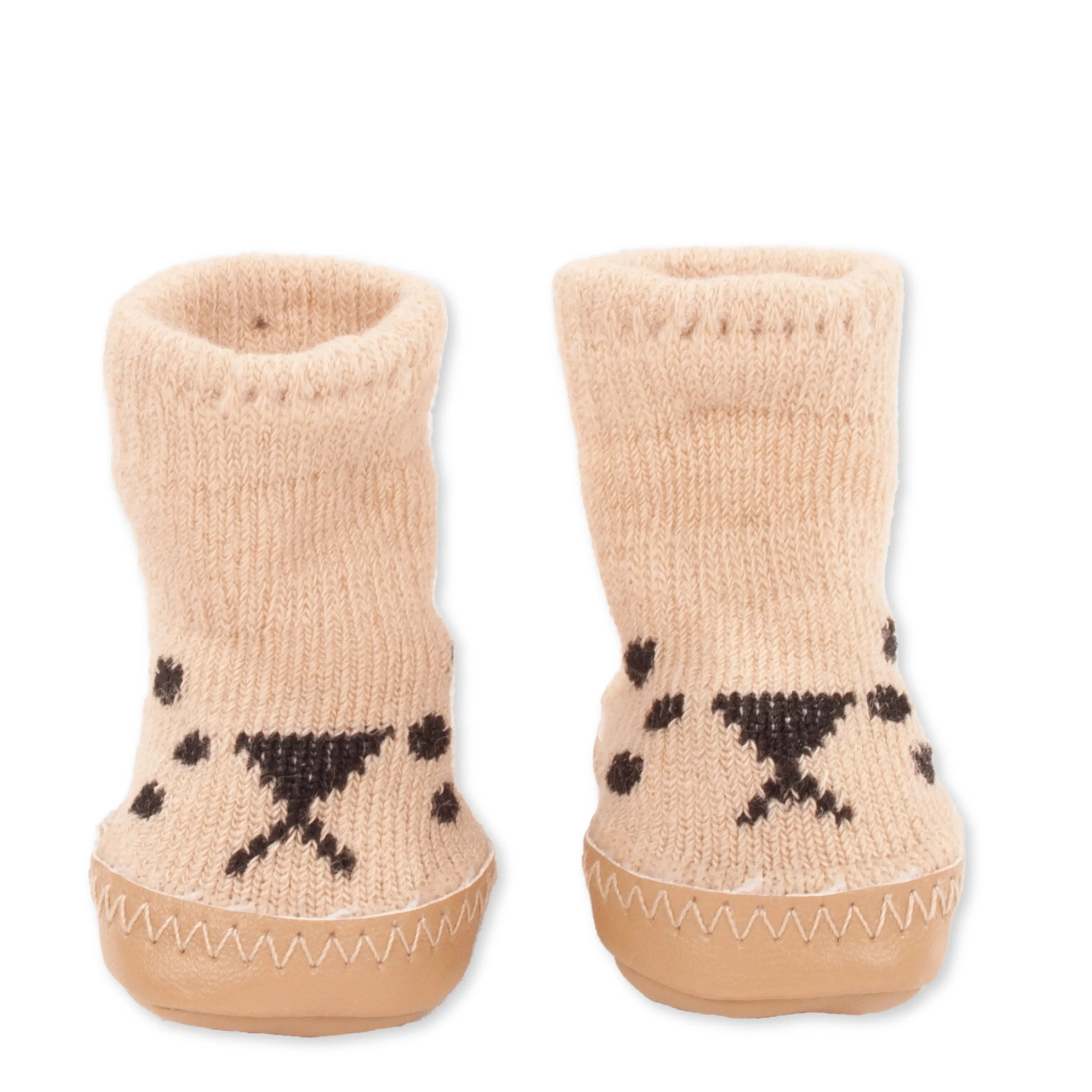Huettenschuhe in beig mit besticktem Katzengesicht in Gr. 30-33 cm von Goetz