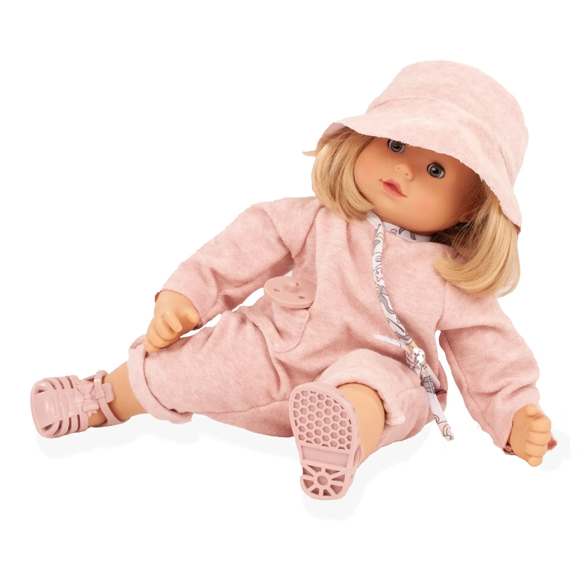 maxy-muffin-schmetterling-babypuppe-goetz-hut-sommeranzug-schnuller-sandalen-blond-pagenkopf-schlafaugen-blaue-augen