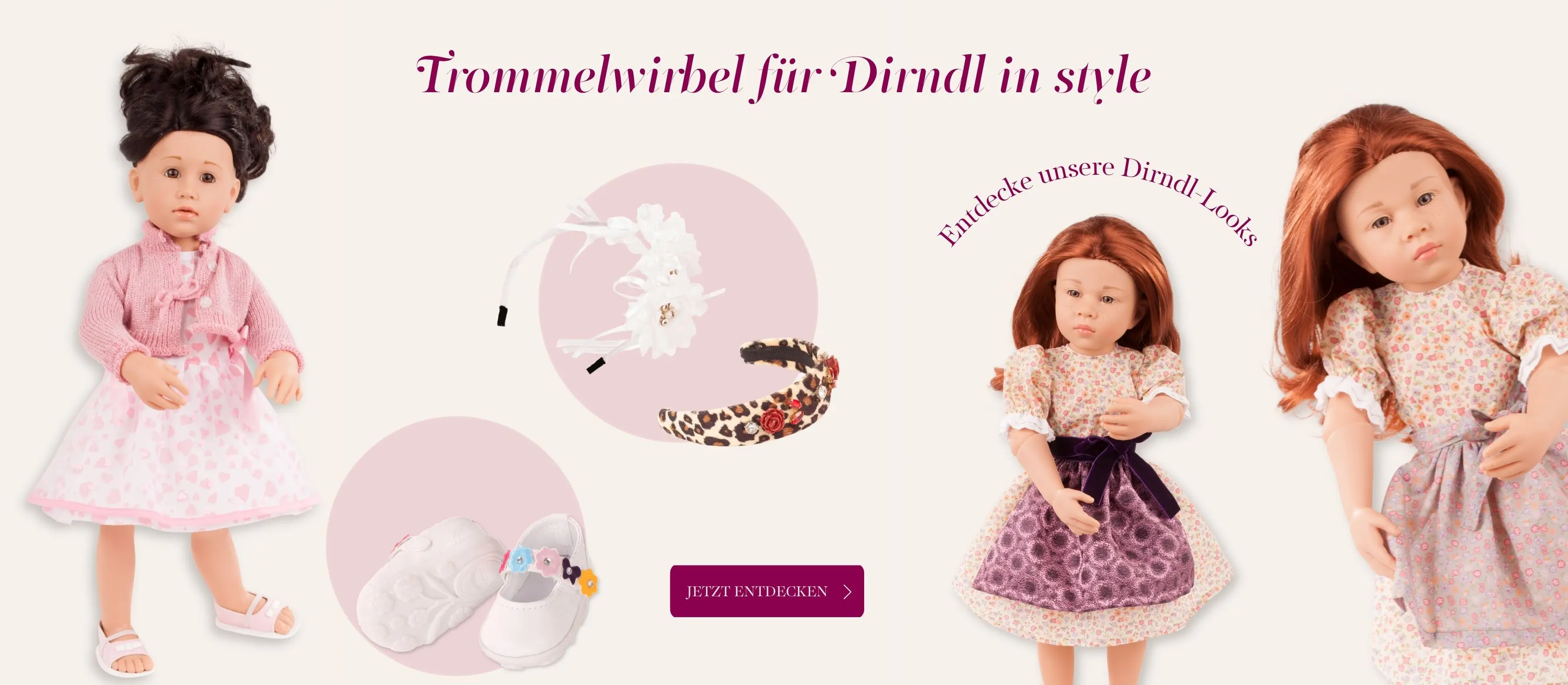 Dirndl und festliches Kleid für Stehpuppen Gr. 45-50 cm und Zubehör von Götz