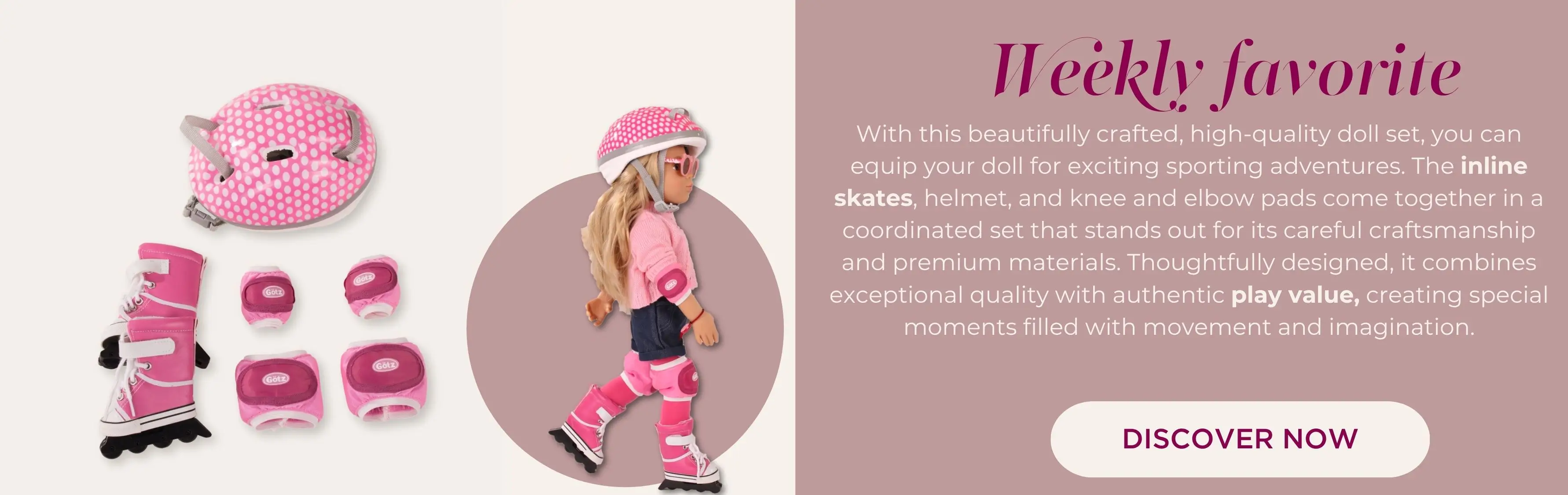 Inliner Set fuer Stehpupen Gr. 45-50 cm. In rosa-pink mit Helm, Inline-Skates und Arm- und Knieschonern von Goetz