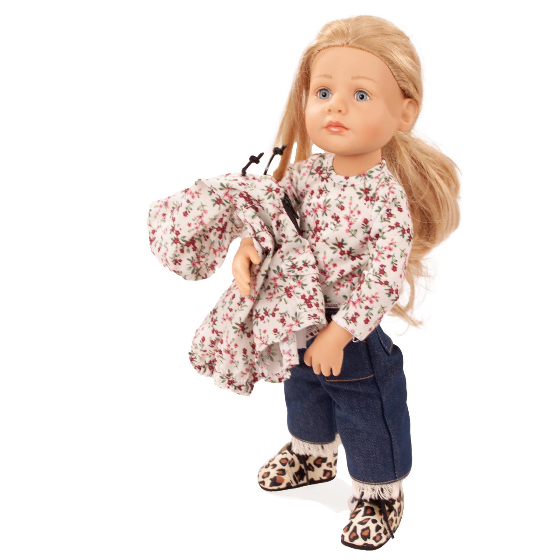 2211026-lotta-mix-and-match-multigelenkstehpuppe-goetz lotta-mix-and-match-multigelenkstehpuppe-little-kidz-jeans-oberteil-schnuerrschuhe-im-leo-look-goetz