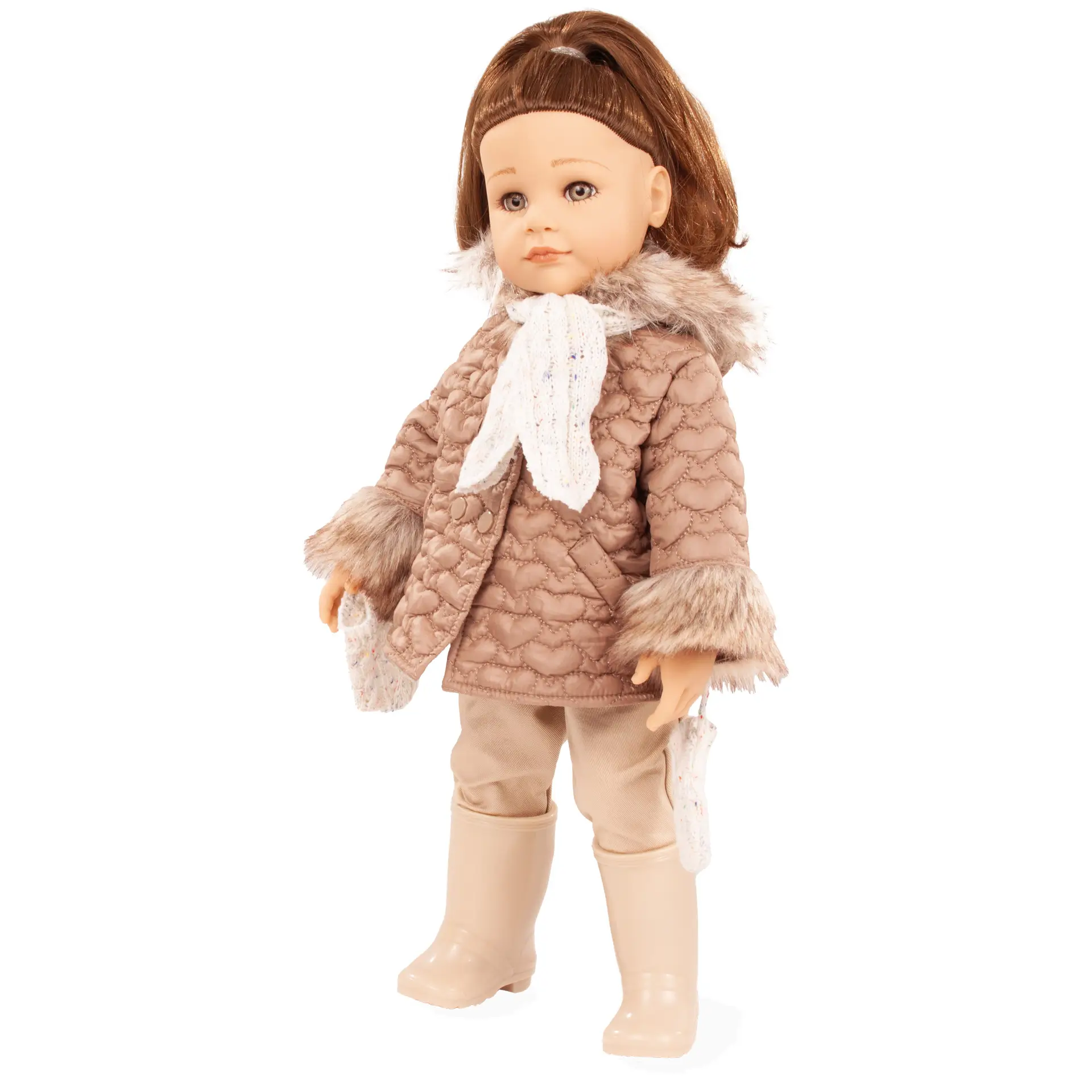2559012-hannah-every-season-multigelenkstehpuppe-goetz hannah-every-season-multigelenkstehpuppe-goetz-schal-handschuhe-steppjacke-plueschbesatz-stiefel-hose-langhaarig-braunhaarig