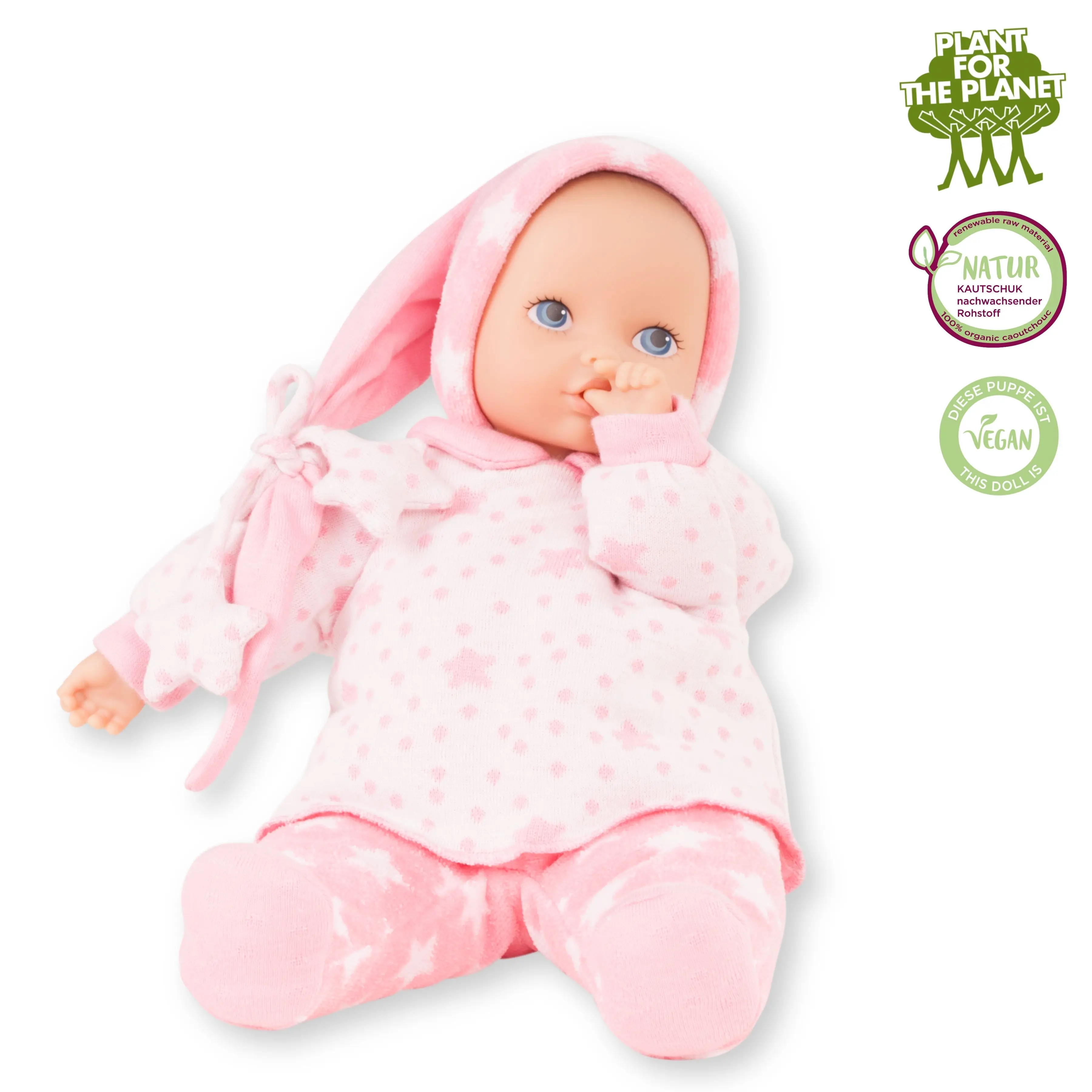 Babypuppe, Erstlingspuppe 33 cm. Sehr leicht und weich mit Stoff aus kontrolliert biologische Anbau in rosa-weiss von Goetz