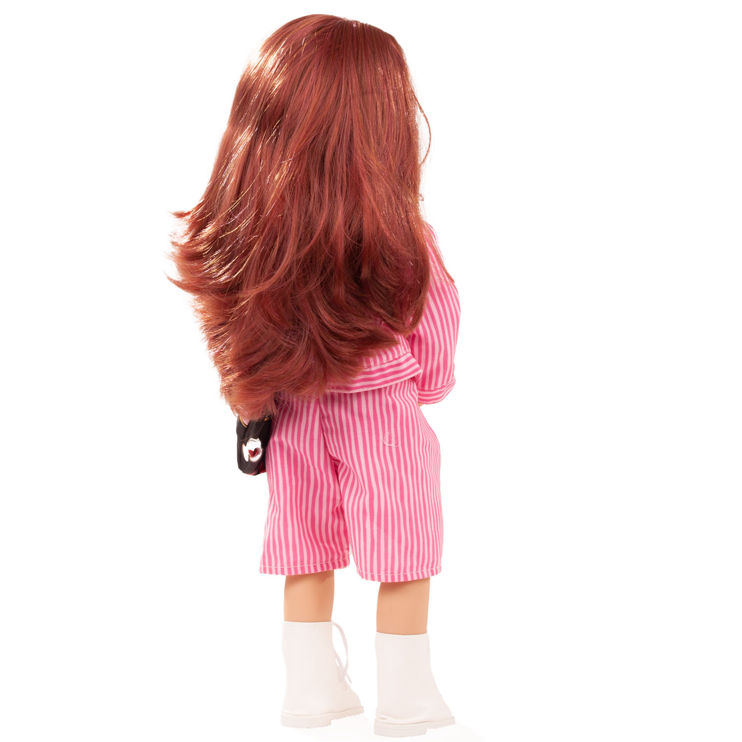 laura-multigelenkstehpuppe-stiefel-jacke-hose-bruenett-pink-gestraehntes-haar