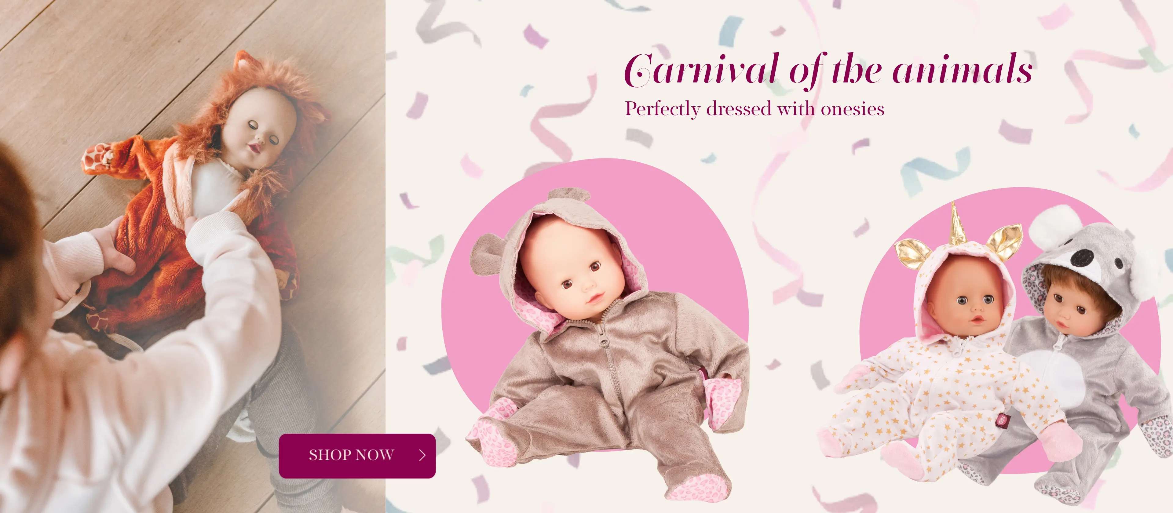 Verkleiden fuer Babypuppen mit tierischen Onesies von Goetz