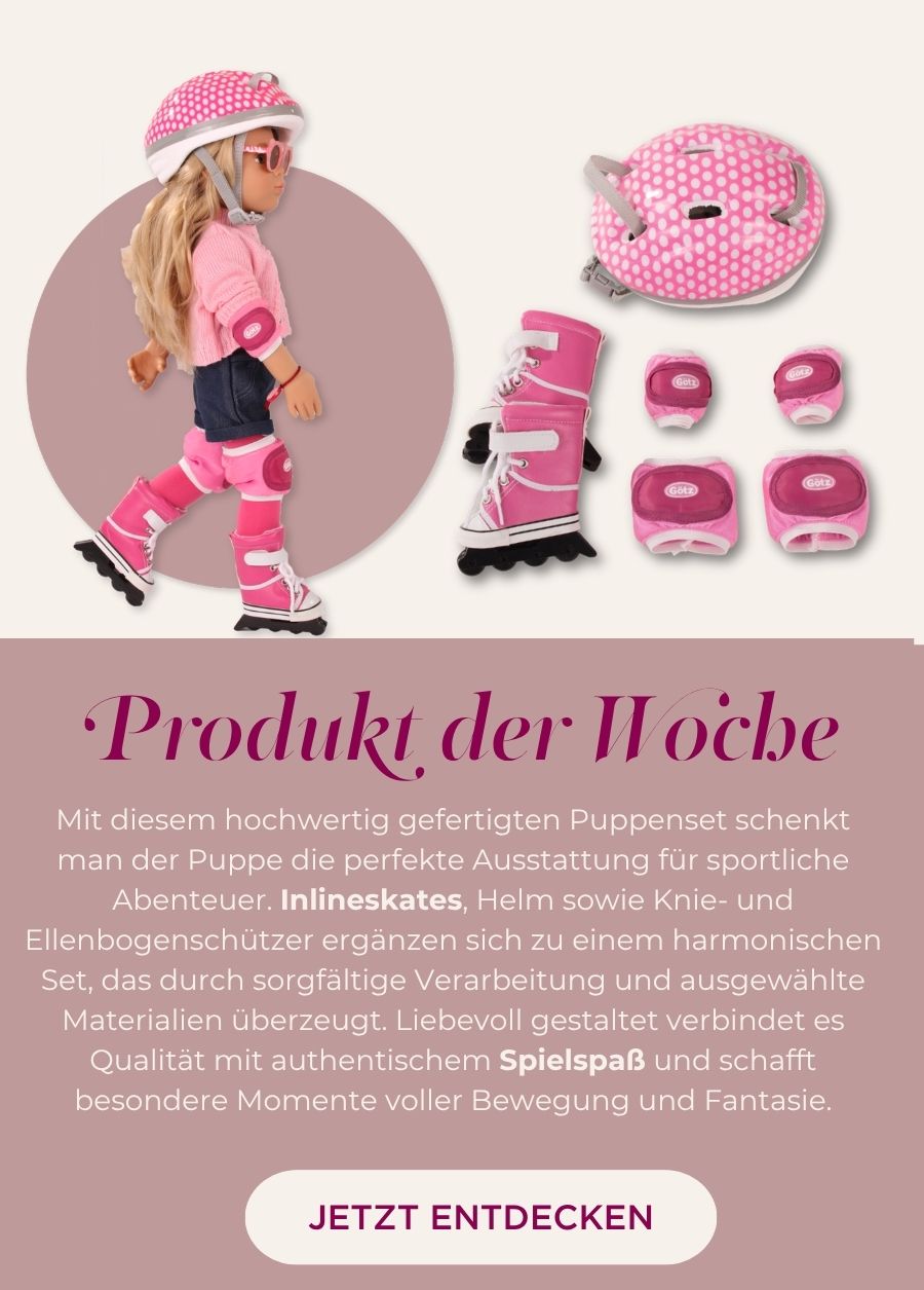 Inliner Set fuer Stehpupen Gr. 45-50 cm. In rosa-pink mit Helm, Inline-Skates und Arm- und Knieschonern von Goetz