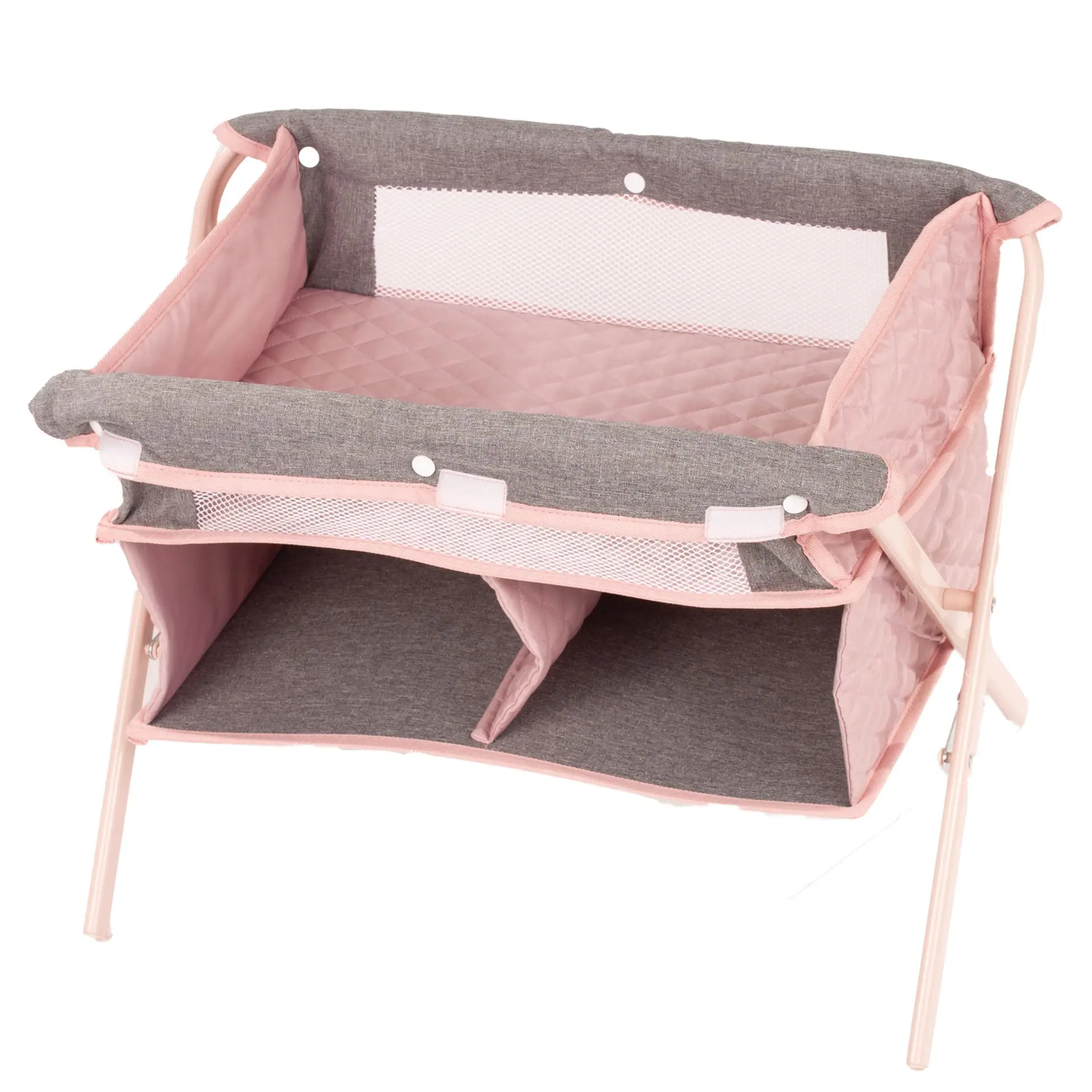 Babybett Soft Mood mit Ablagefaechern in pastellrosa mit hellgrau, kann auch als Reisebett dienen von Goetz