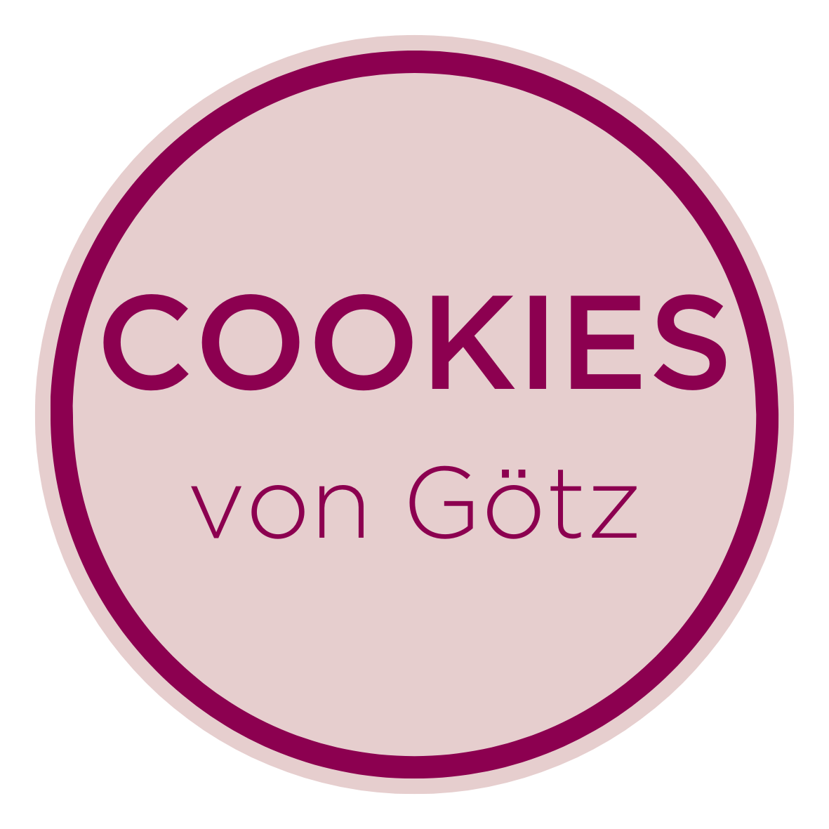 Cookies von Goetz Rundes Logo mit der Aufschrift Cookies von Goetz auf rosa Hintergrund