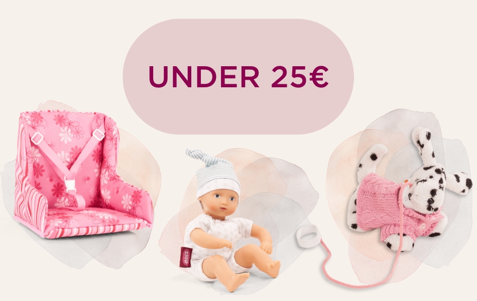Baby doll, plush dog and doll car seat – gift ideas for kids under 25 euros
