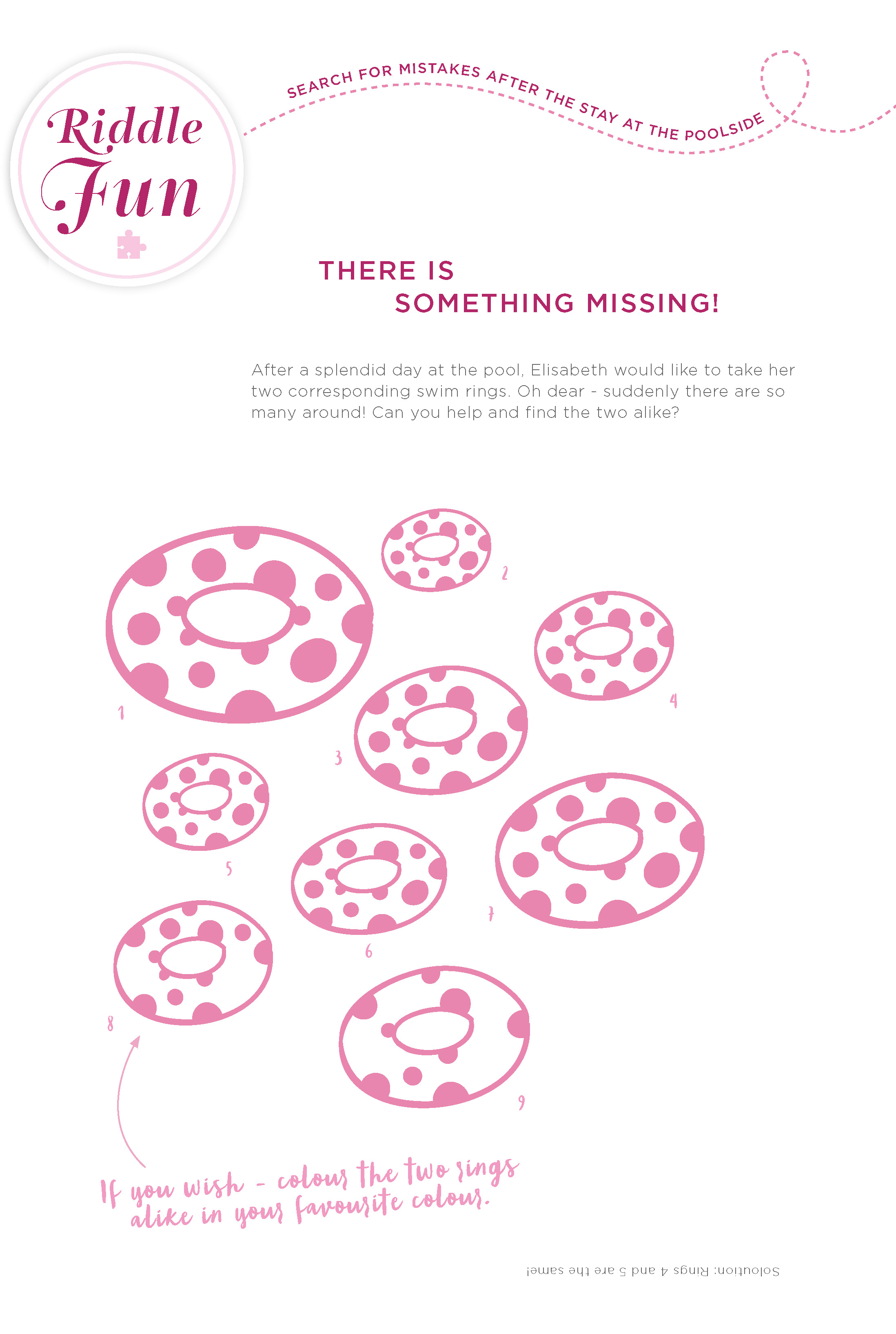 Riddlefun find the mistake swim ring Goetz Riddle sheet with dotted swim rings