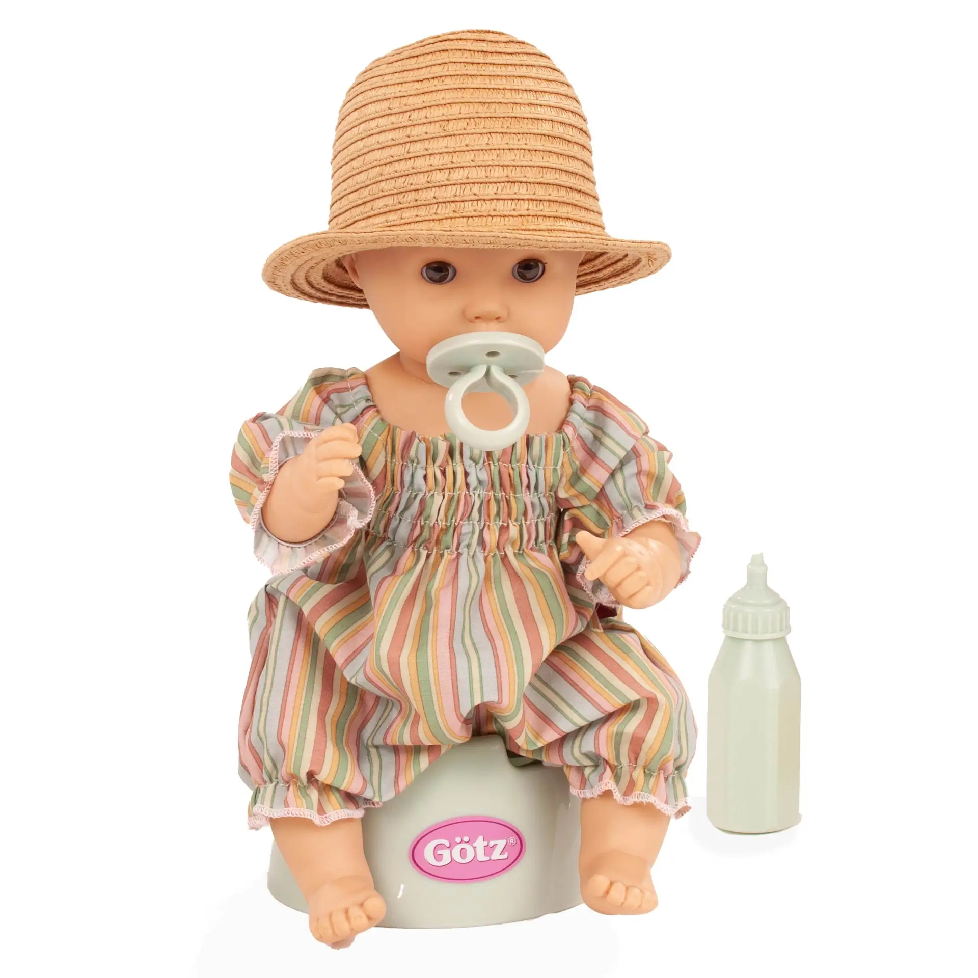 aquini-beach-vibes-badepuppe-goetz-toepfchen-strohhut-babypuppe-strampler-schnuller-trinkflasche-schnuller-schlafaugen