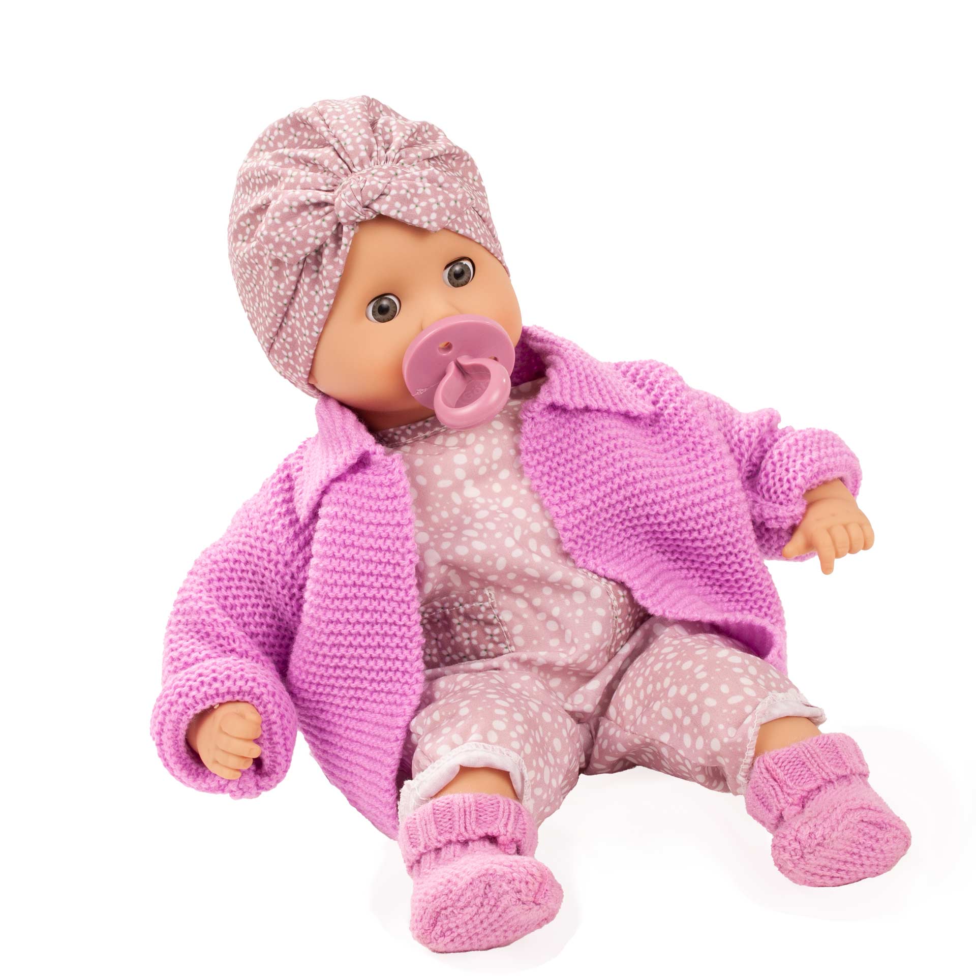 muffin-soft-mood-babypuppe-schlafaugen-kopftuch-strickjacke-strickschuhe-sommeranzug-schnuller-goetz