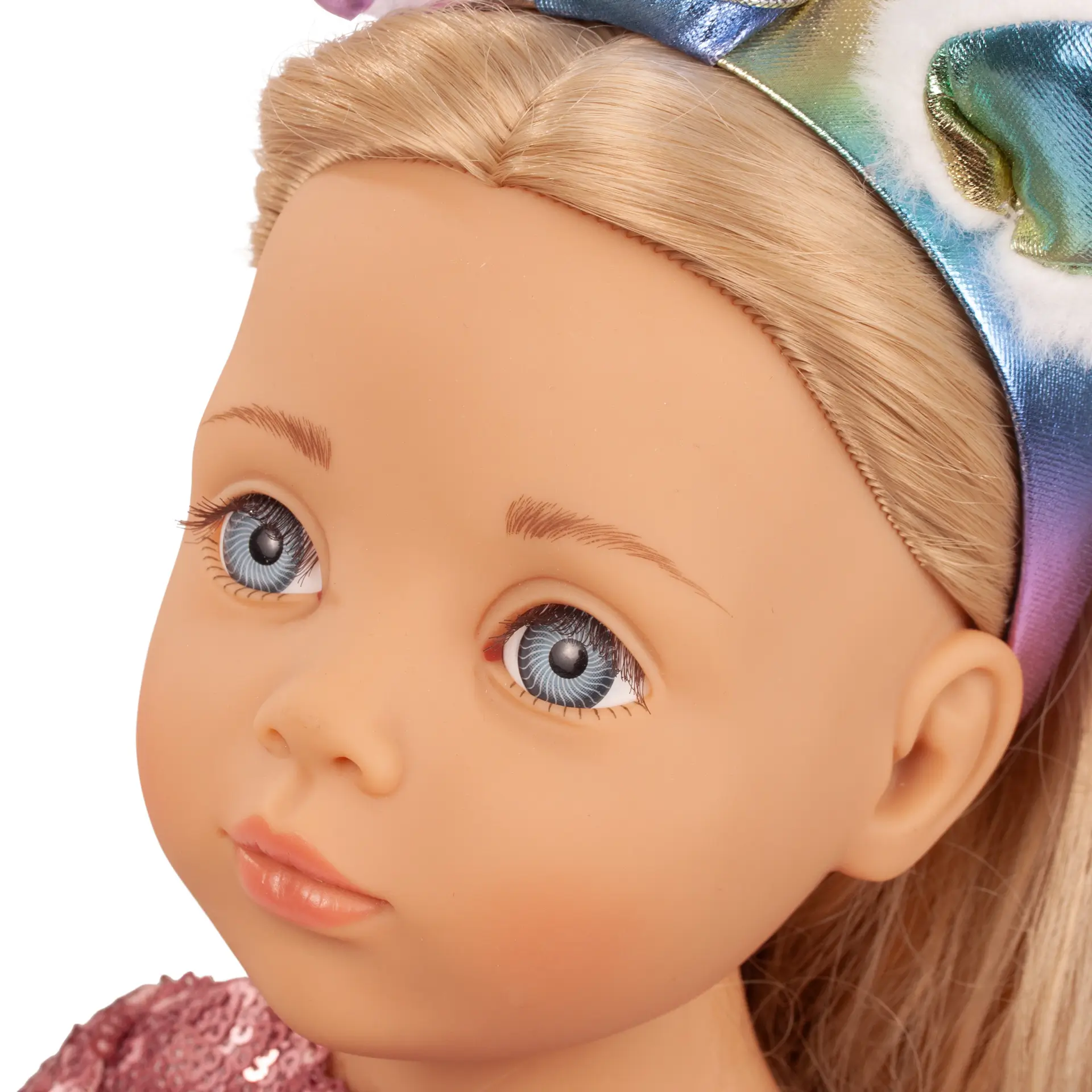 Portrait von Stehpuppe Gr. 50 cm mit blondem Haar und blauen Augen von Goetz