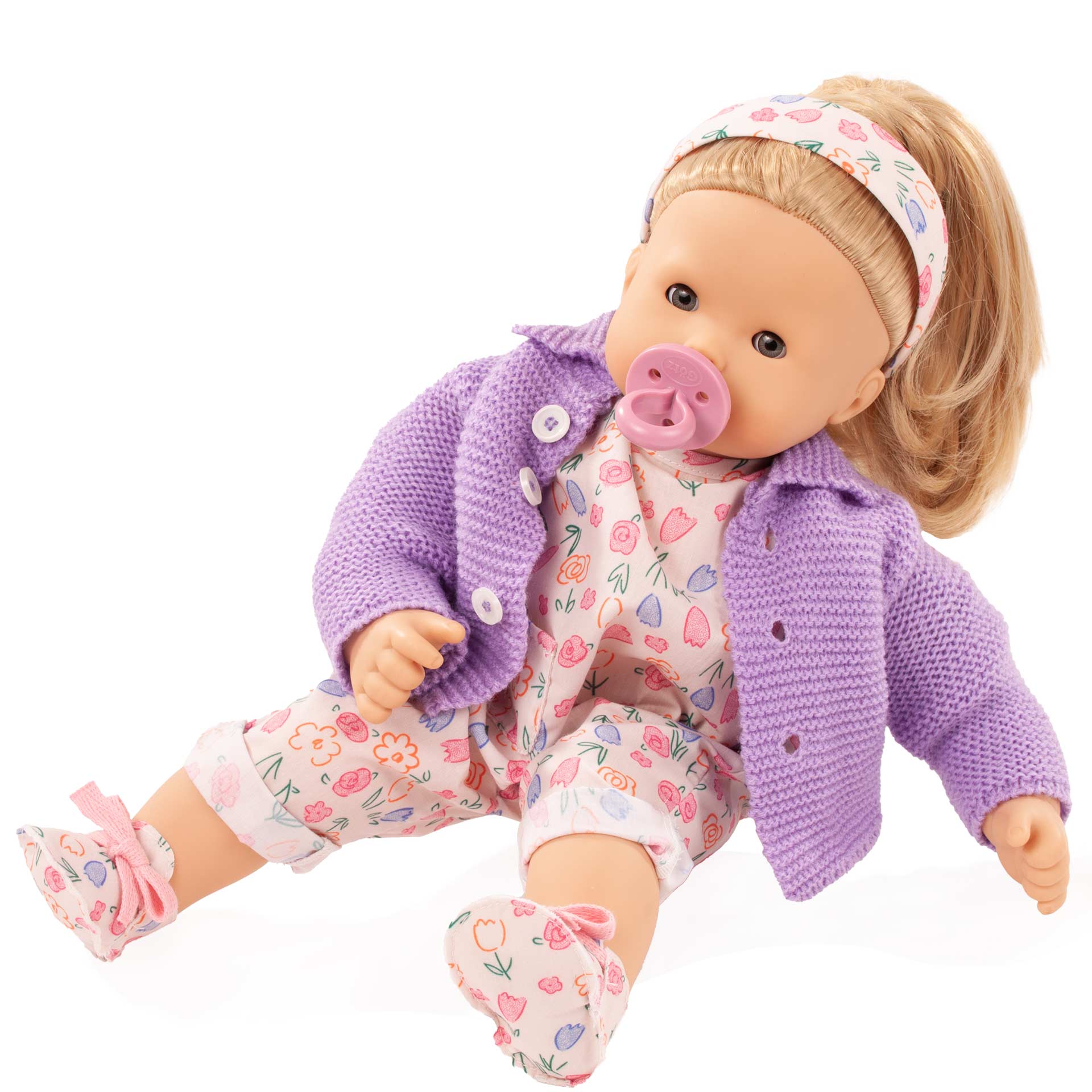 maxy-muffin-bliblablume-babypuppe-strickjacke-sommeranzug-stoffschuhe-blond-schlafaugen-goetz-schnuller