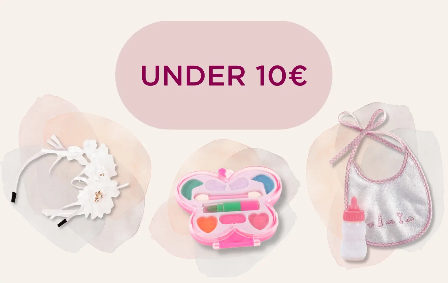 Headband, baby bottle with bib, and makeup set – gift ideas for children under 10 euros