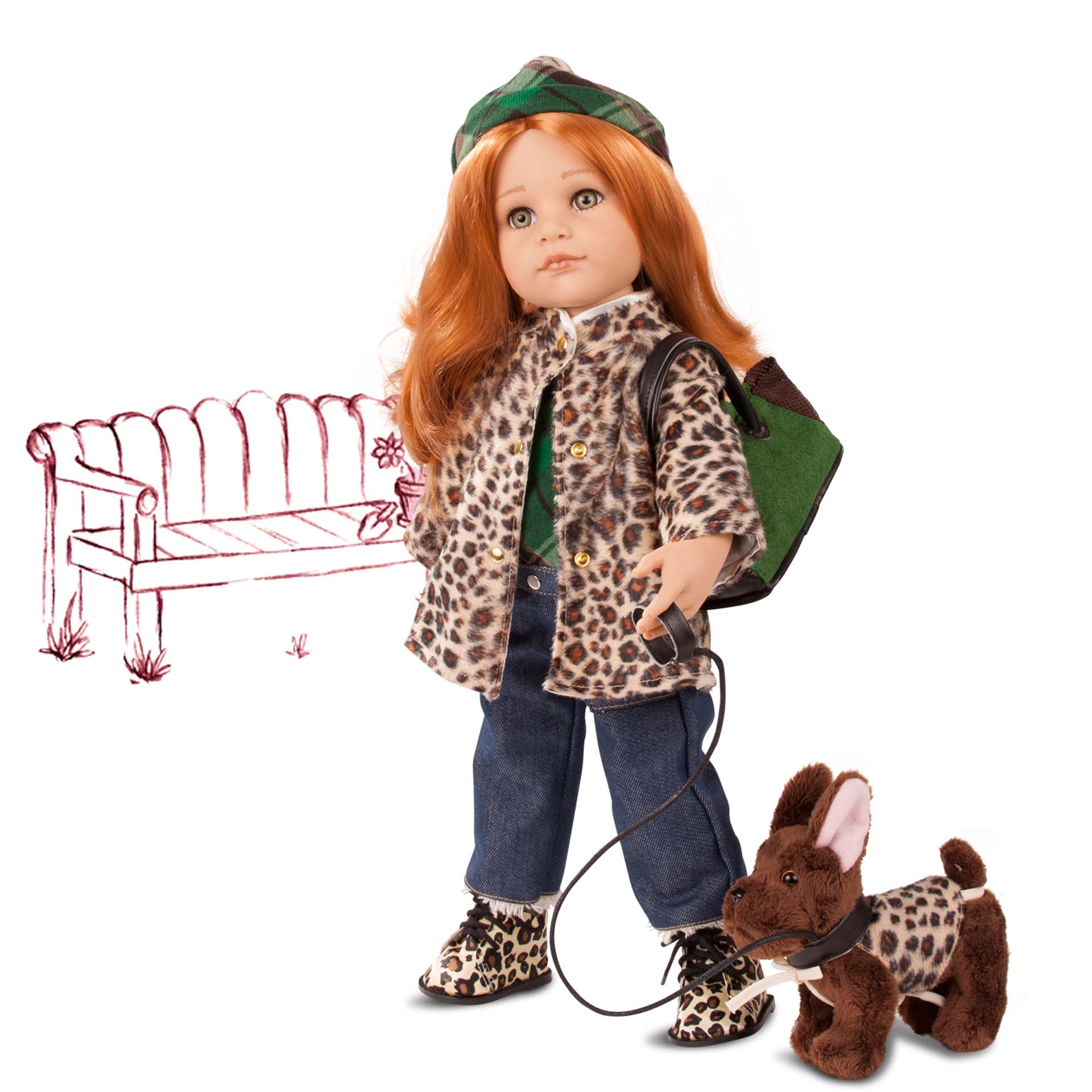 hannah-and-her-dog-leo-print-stehpuppe-hund-jacke-stiefel-jeans-cappy-hundetragetasche-goetz