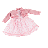 Kleid mit Herzchenprint und Strickjacke in rosa fuer Stehpuppen
