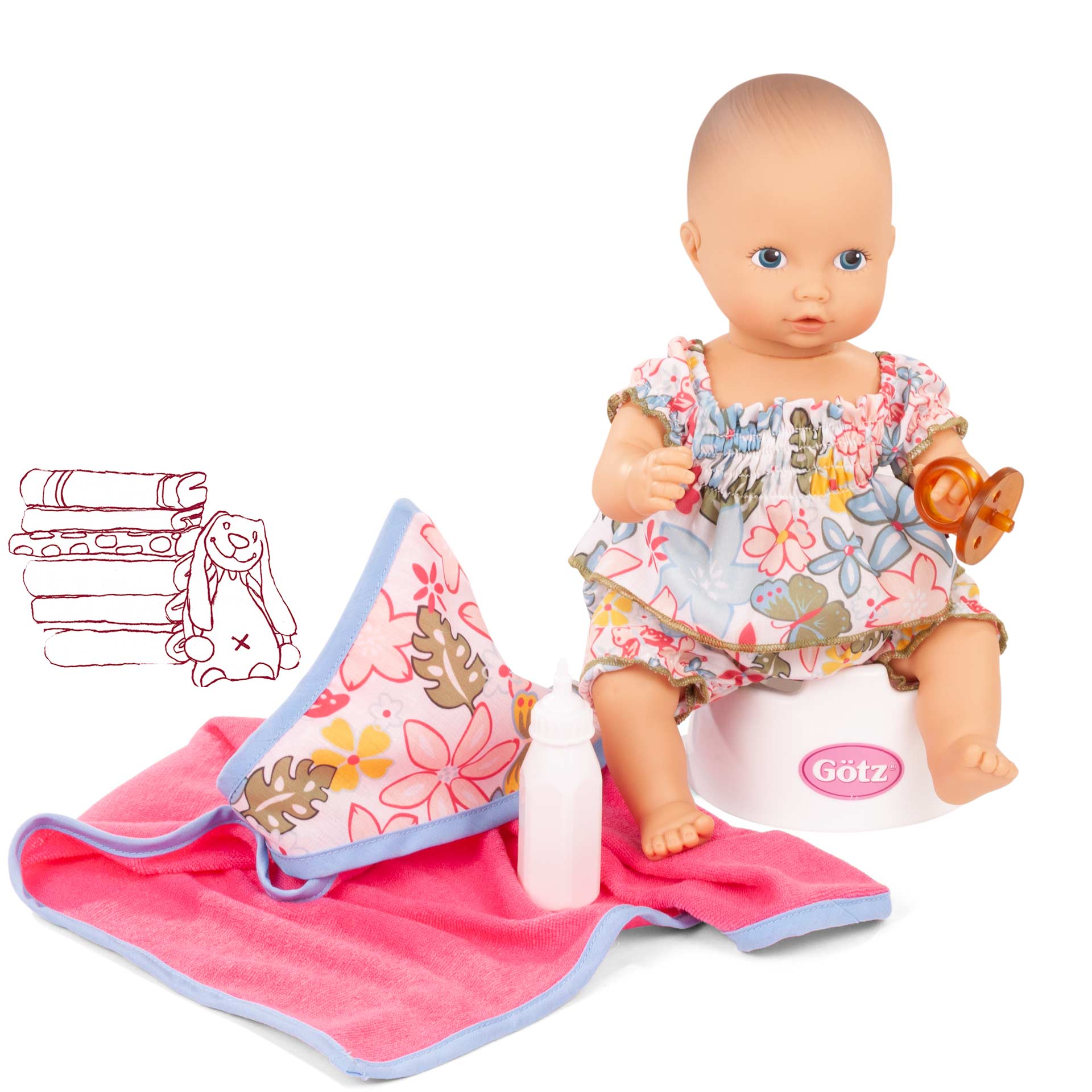 2153042-aquini-minimaxi-badepuppe-goetz aquini-minimaxi-badepuppe-babypuppe-blaue-augen-vinylkoerper-badeset-kapuzentuch-pumphose-tunika-trinkfunktion-toepfchenfunktion-toepfchen-