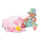 Babypuppe 33 cm groß mit Schlafaugen Pool Badetuch Schnuller Flaeschchen Sommeranzug und Muetze