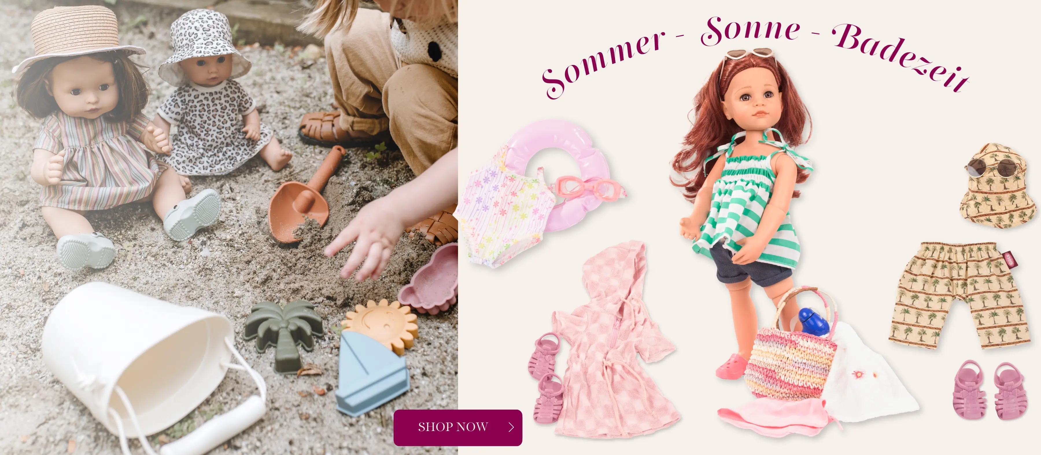 Alles was die Puppe zum Baden in der Sommerzeit benoetigt. Badepuppen und Zubehoer von Steh- und Babypuppen von Goetz